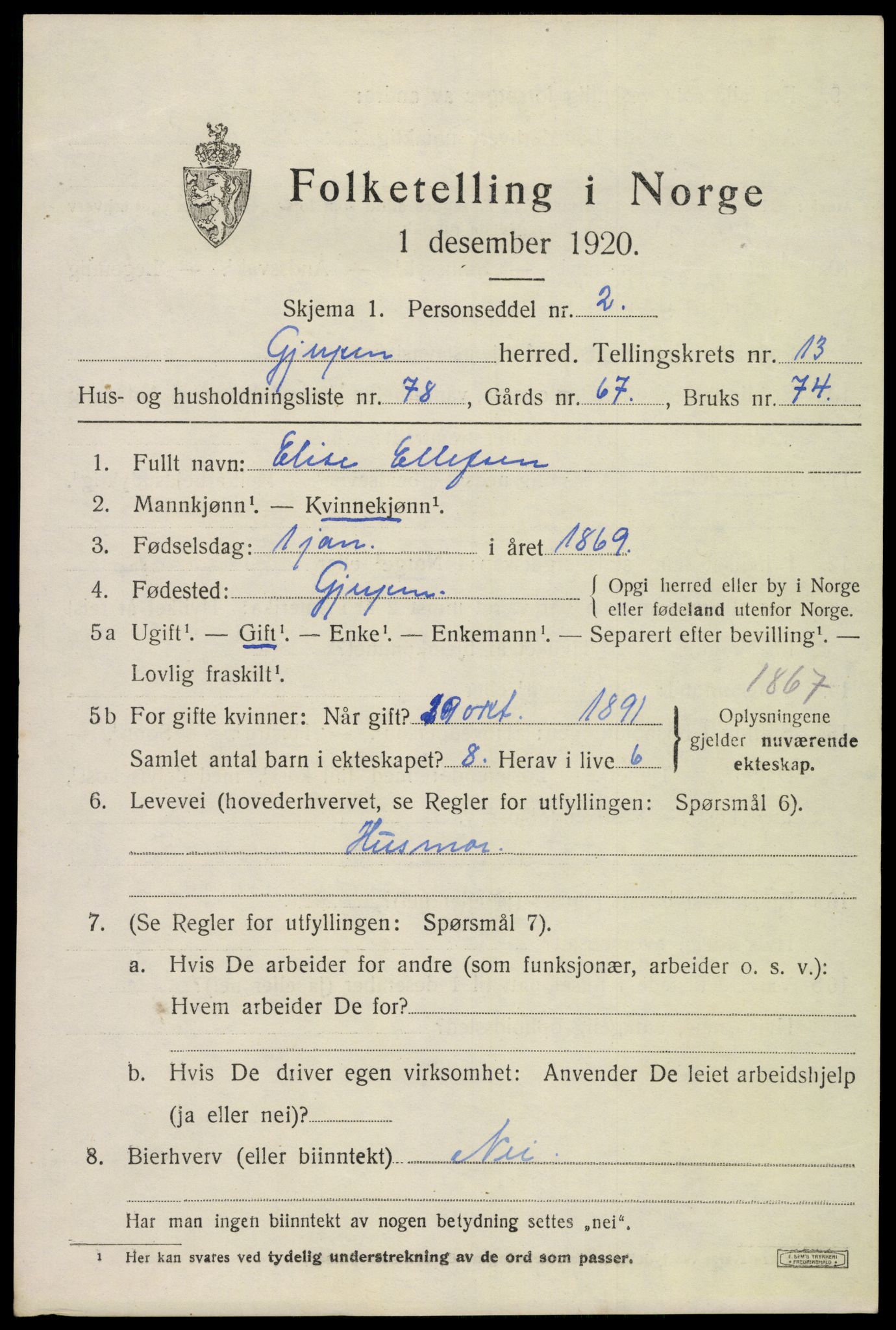 SAKO, 1920 census for Gjerpen, 1920, p. 14964