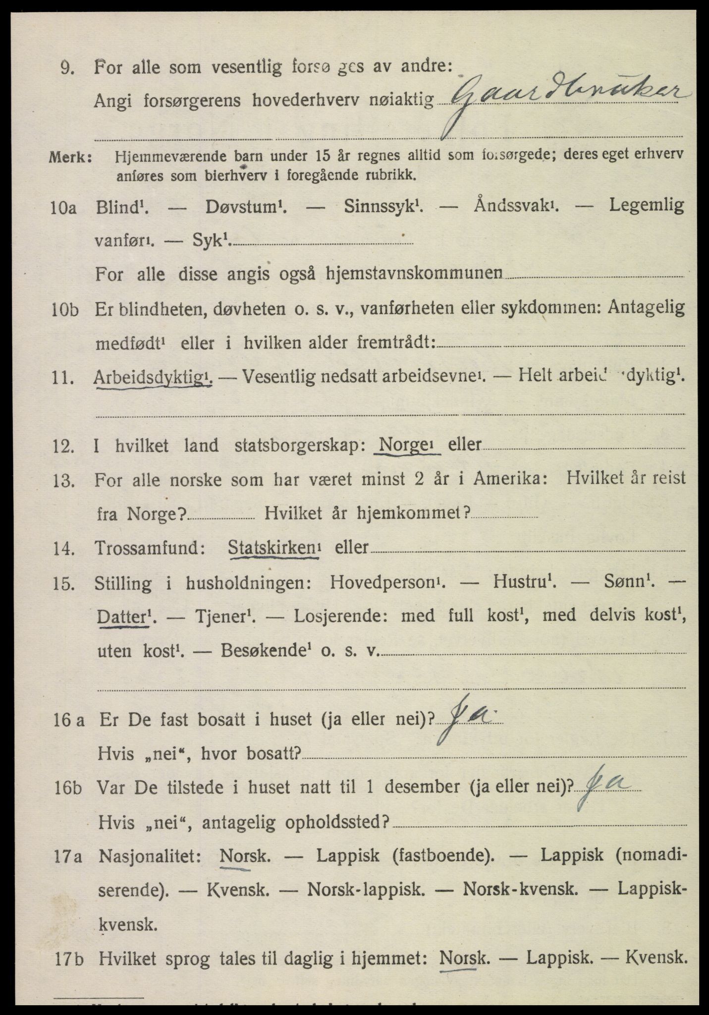 SAT, 1920 census for Kvam, 1920, p. 2704