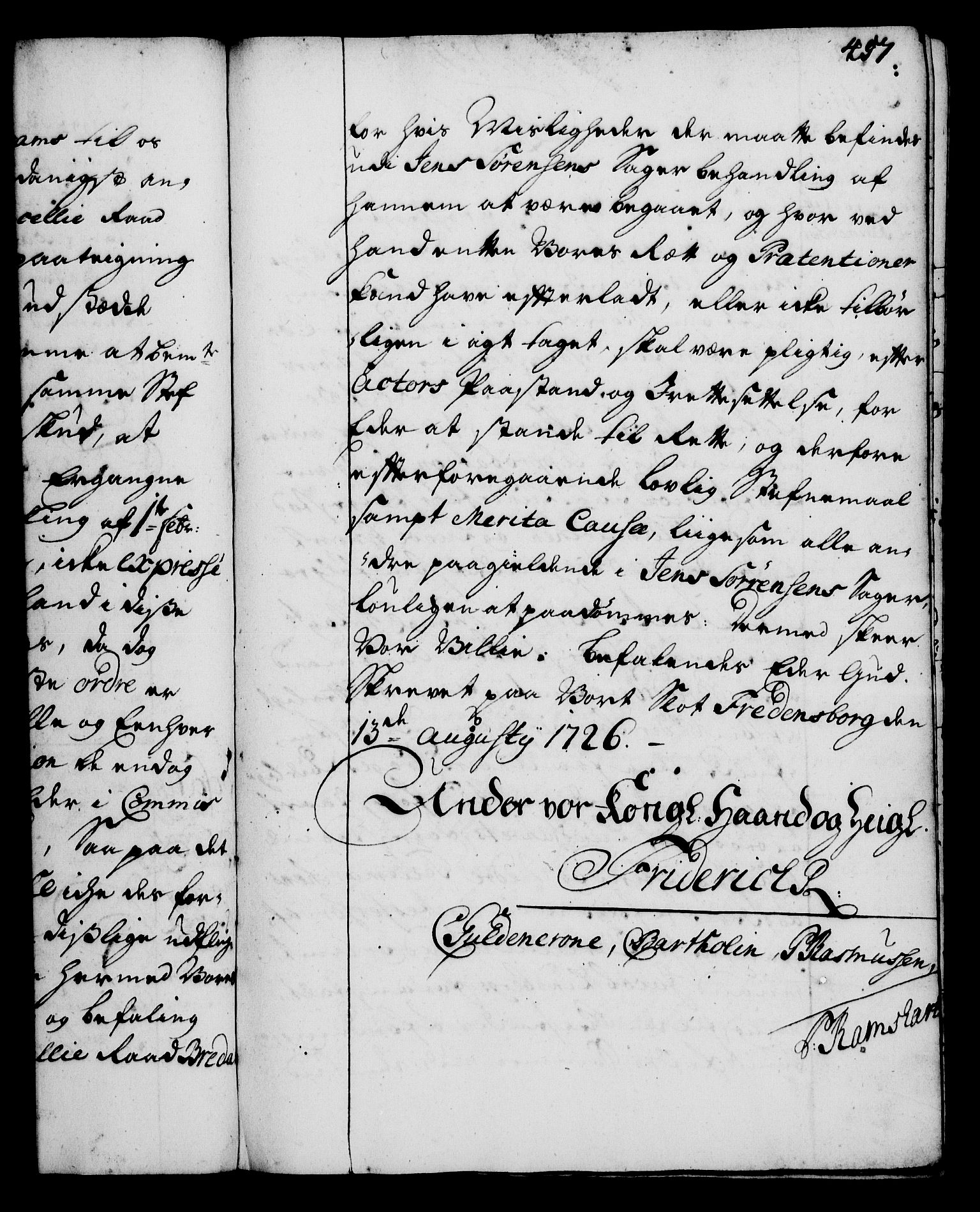 Rentekammeret, Kammerkanselliet, AV/RA-EA-3111/G/Gg/Gga/L0002: Norsk ekspedisjonsprotokoll med register (merket RK 53.2), 1723-1727, p. 457
