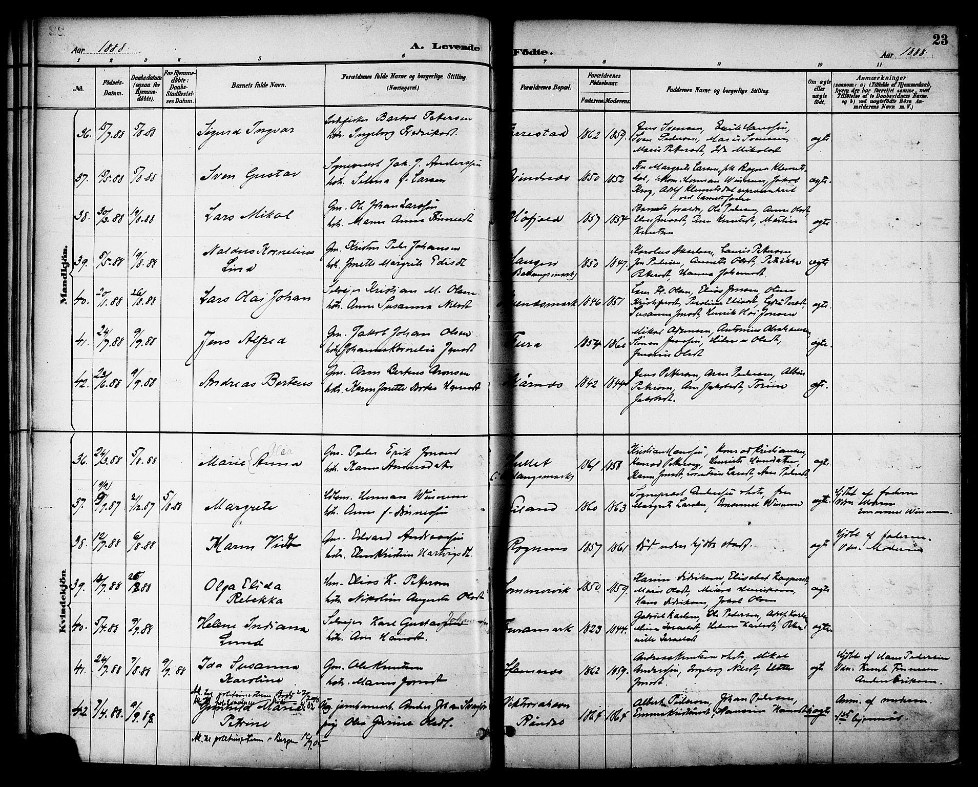 Ministerialprotokoller, klokkerbøker og fødselsregistre - Nordland, AV/SAT-A-1459/863/L0898: Parish register (official) no. 863A10, 1886-1897, p. 23