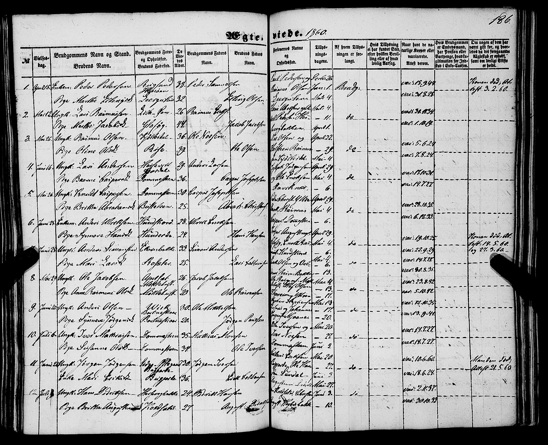 Davik sokneprestembete, AV/SAB-A-79701/H/Haa/Haaa/L0005: Parish register (official) no. A 5, 1850-1866, p. 186