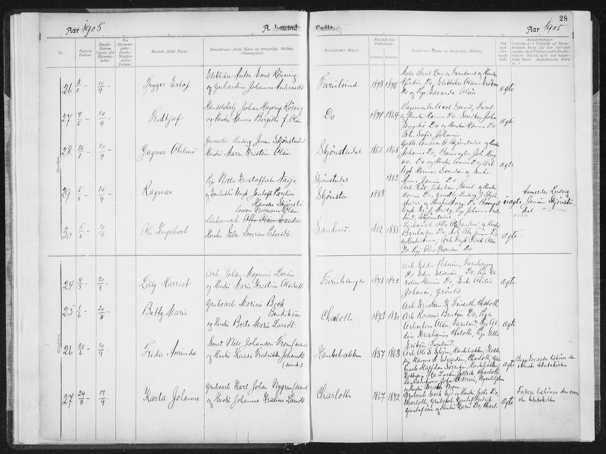 Ministerialprotokoller, klokkerbøker og fødselsregistre - Nordland, AV/SAT-A-1459/850/L0711: Curate's parish register no. 850B01, 1902-1915, p. 28