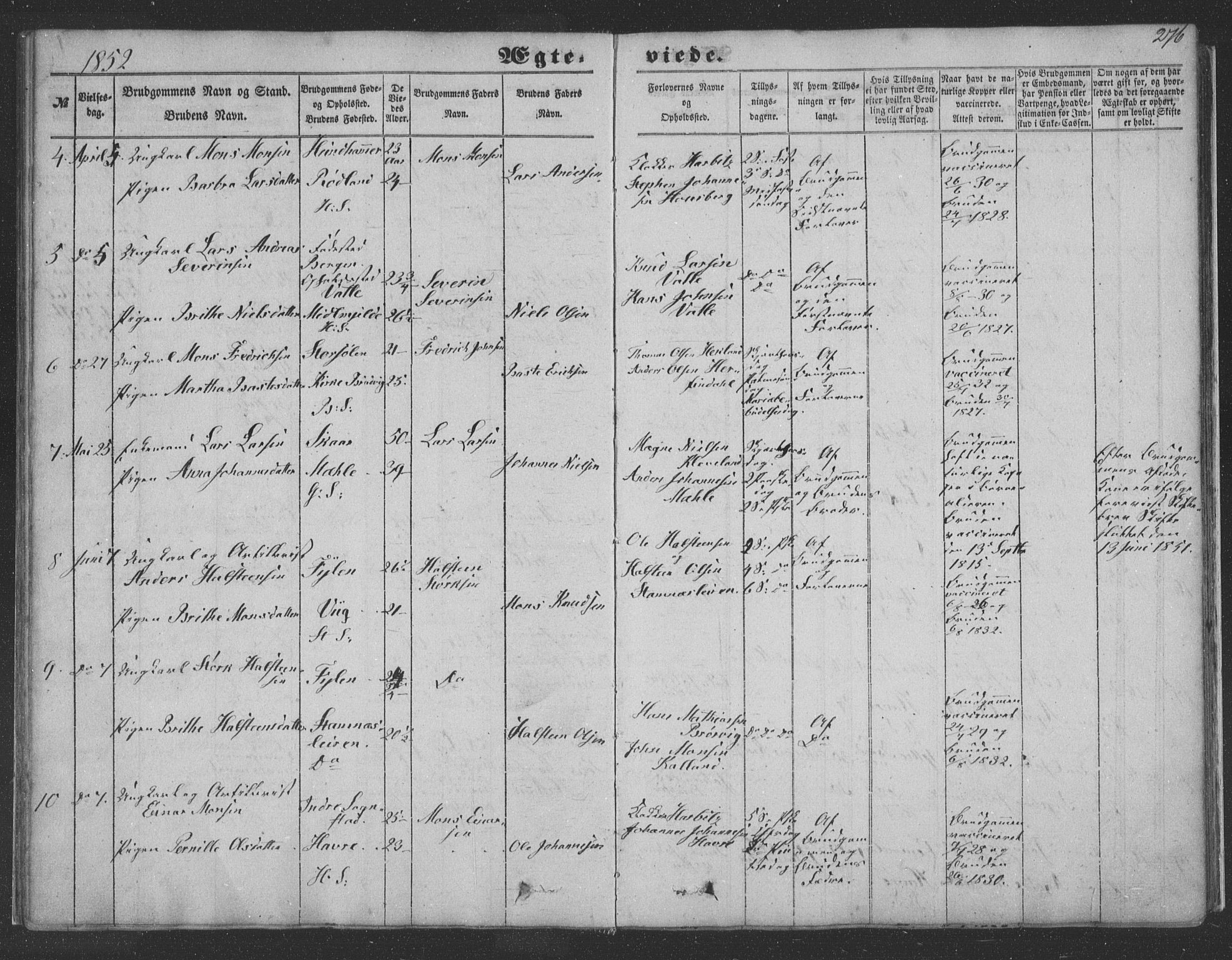 Haus sokneprestembete, SAB/A-75601/H/Haa: Parish register (official) no. A 16 II, 1848-1857, p. 276