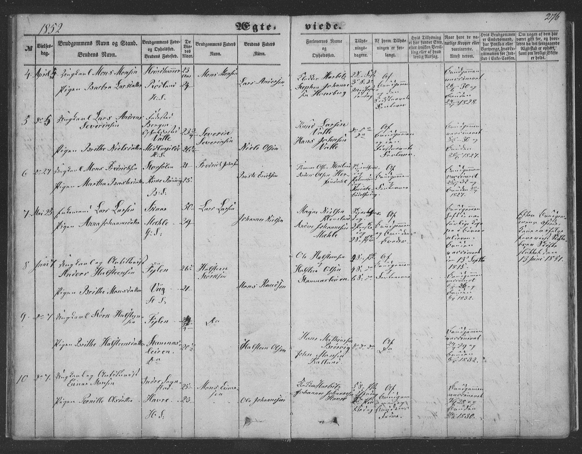 Haus sokneprestembete, AV/SAB-A-75601/H/Haa: Parish register (official) no. A 16 II, 1848-1857, p. 276