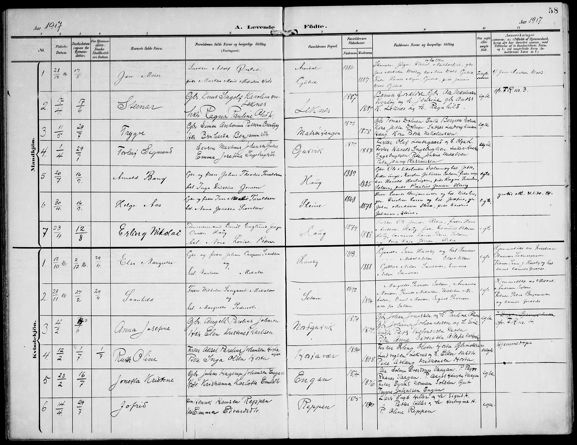 Ministerialprotokoller, klokkerbøker og fødselsregistre - Nord-Trøndelag, AV/SAT-A-1458/788/L0698: Parish register (official) no. 788A05, 1902-1921, p. 58