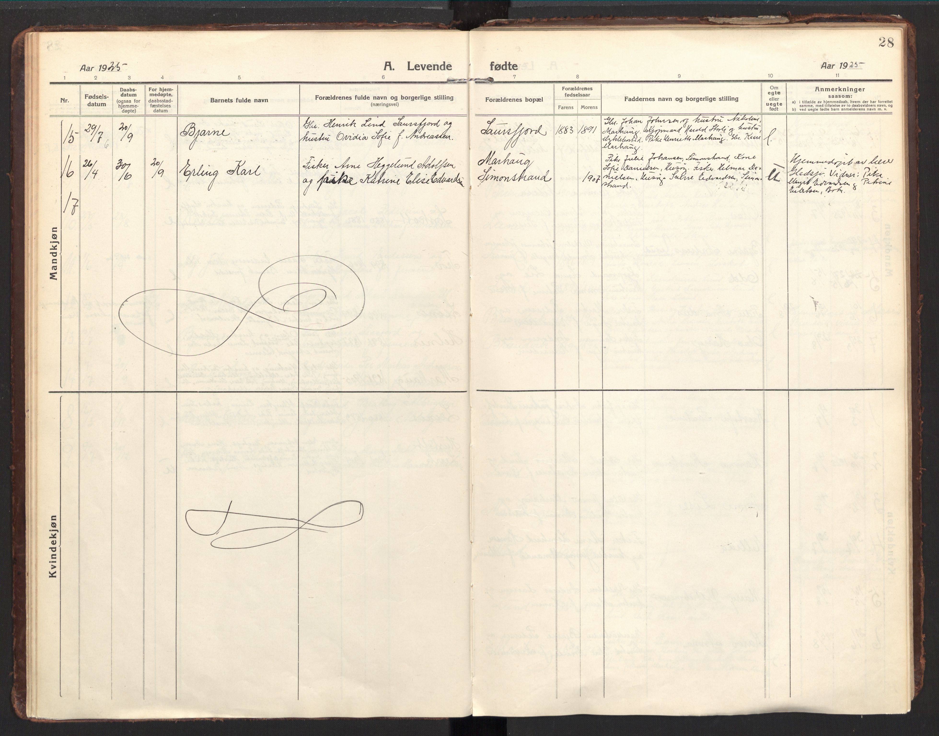 Ministerialprotokoller, klokkerbøker og fødselsregistre - Nordland, AV/SAT-A-1459/857/L0824: Parish register (official) no. 857A04, 1917-1943, p. 28