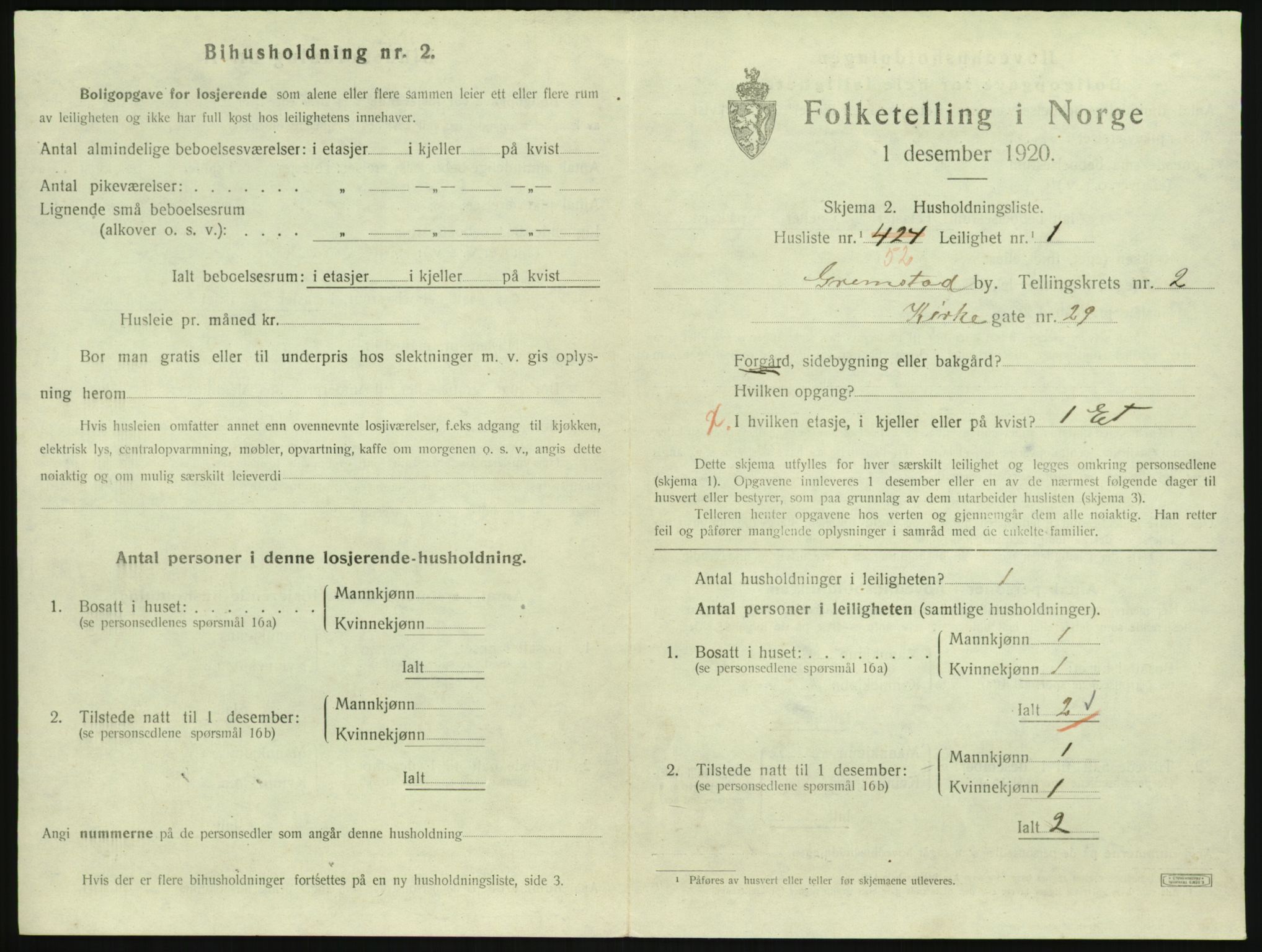 SAK, 1920 census for Grimstad, 1920, p. 1423