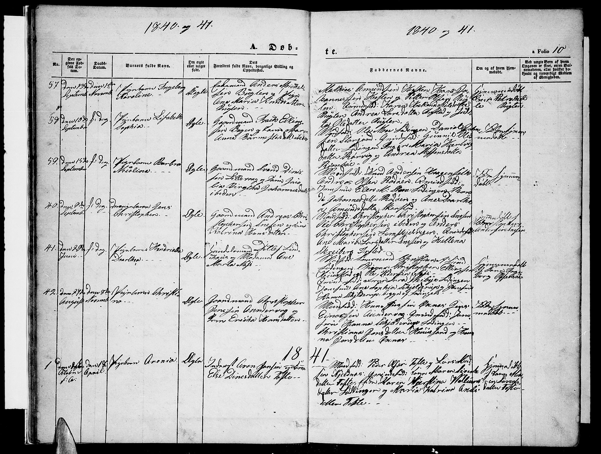 Ministerialprotokoller, klokkerbøker og fødselsregistre - Nordland, AV/SAT-A-1459/872/L1045: Parish register (copy) no. 872C01, 1840-1851, p. 10