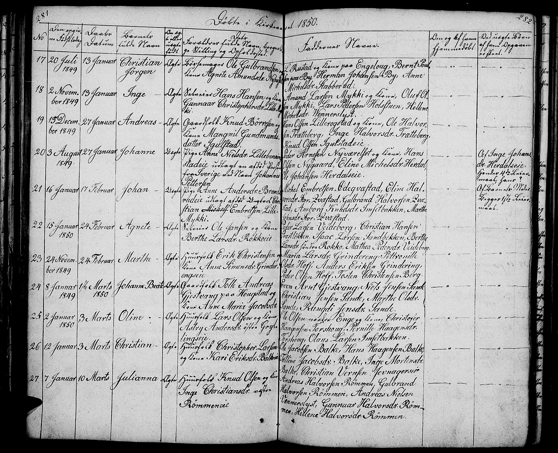 Løten prestekontor, AV/SAH-PREST-022/L/La/L0002: Parish register (copy) no. 2, 1832-1850, p. 281-282