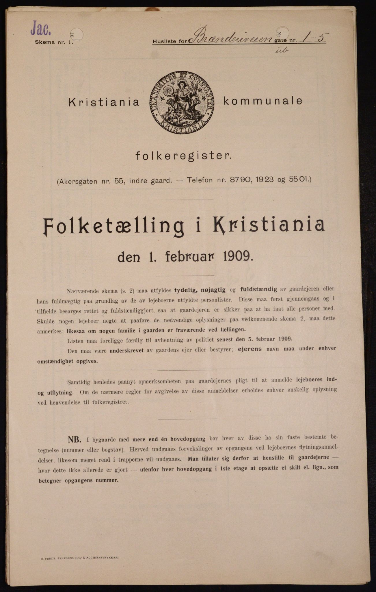 OBA, Municipal Census 1909 for Kristiania, 1909, p. 8088