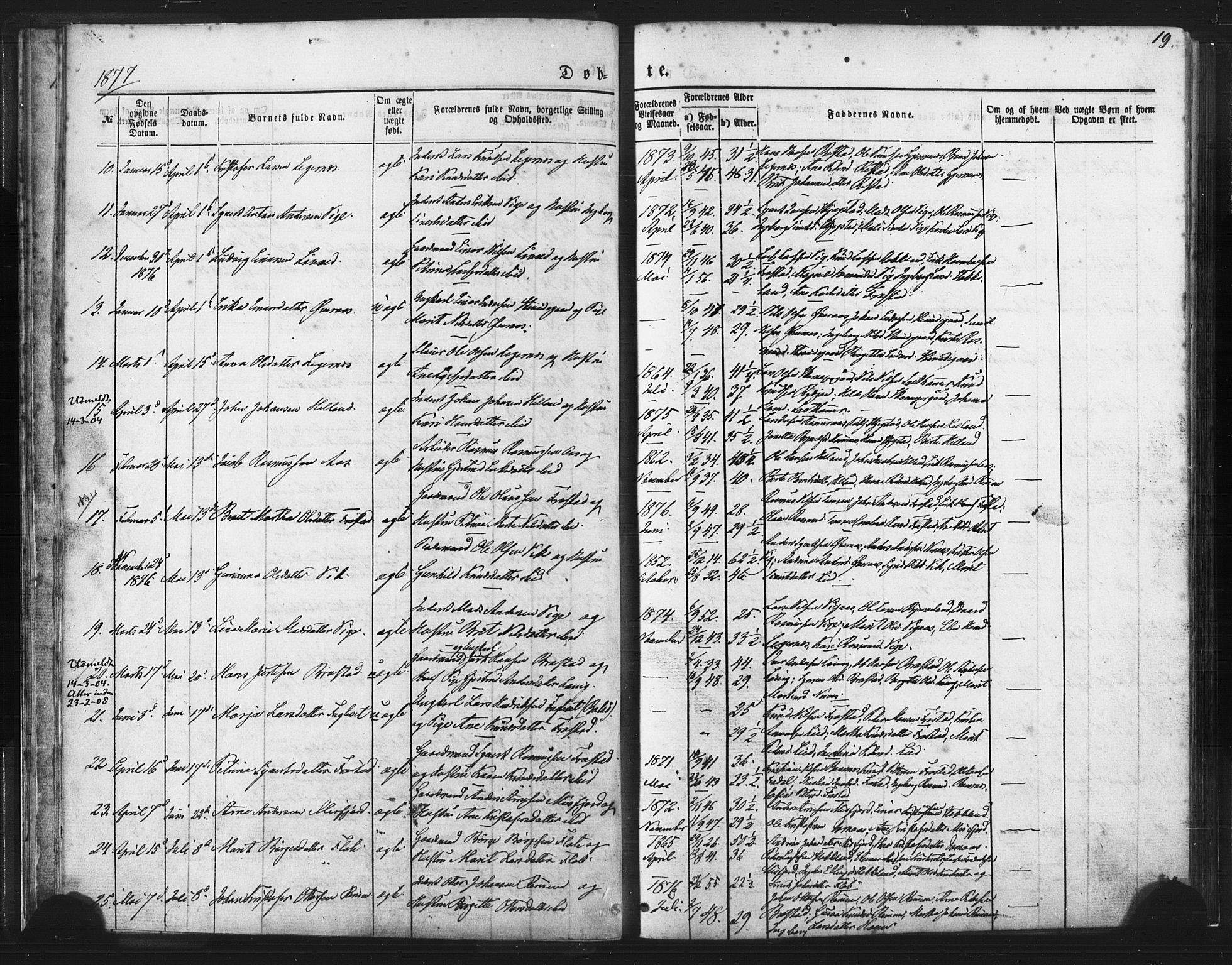 Ministerialprotokoller, klokkerbøker og fødselsregistre - Møre og Romsdal, AV/SAT-A-1454/539/L0530: Parish register (official) no. 539A03, 1872-1886, p. 19