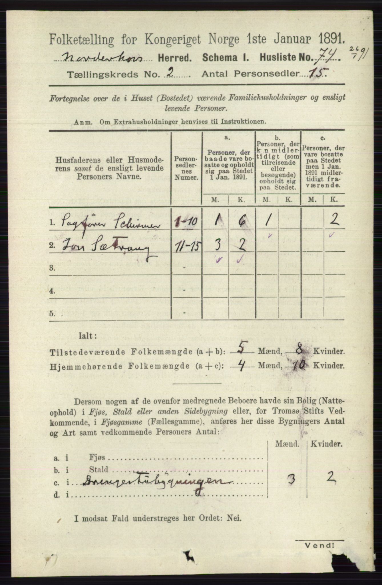 RA, 1891 census for 0613 Norderhov, 1891, p. 692