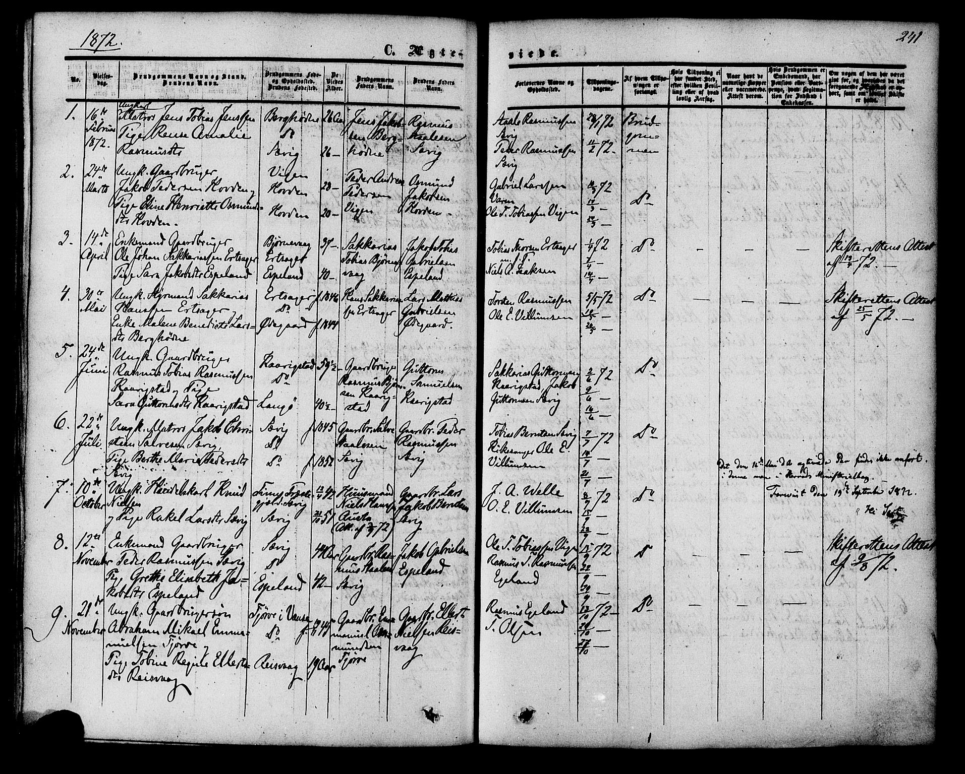Herad sokneprestkontor, SAK/1111-0018/F/Fa/Fab/L0004: Parish register (official) no. A 4, 1853-1885, p. 241