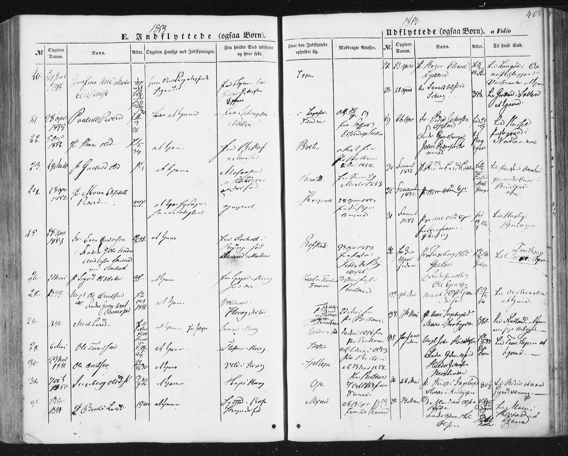 Ministerialprotokoller, klokkerbøker og fødselsregistre - Sør-Trøndelag, SAT/A-1456/691/L1076: Parish register (official) no. 691A08, 1852-1861, p. 408