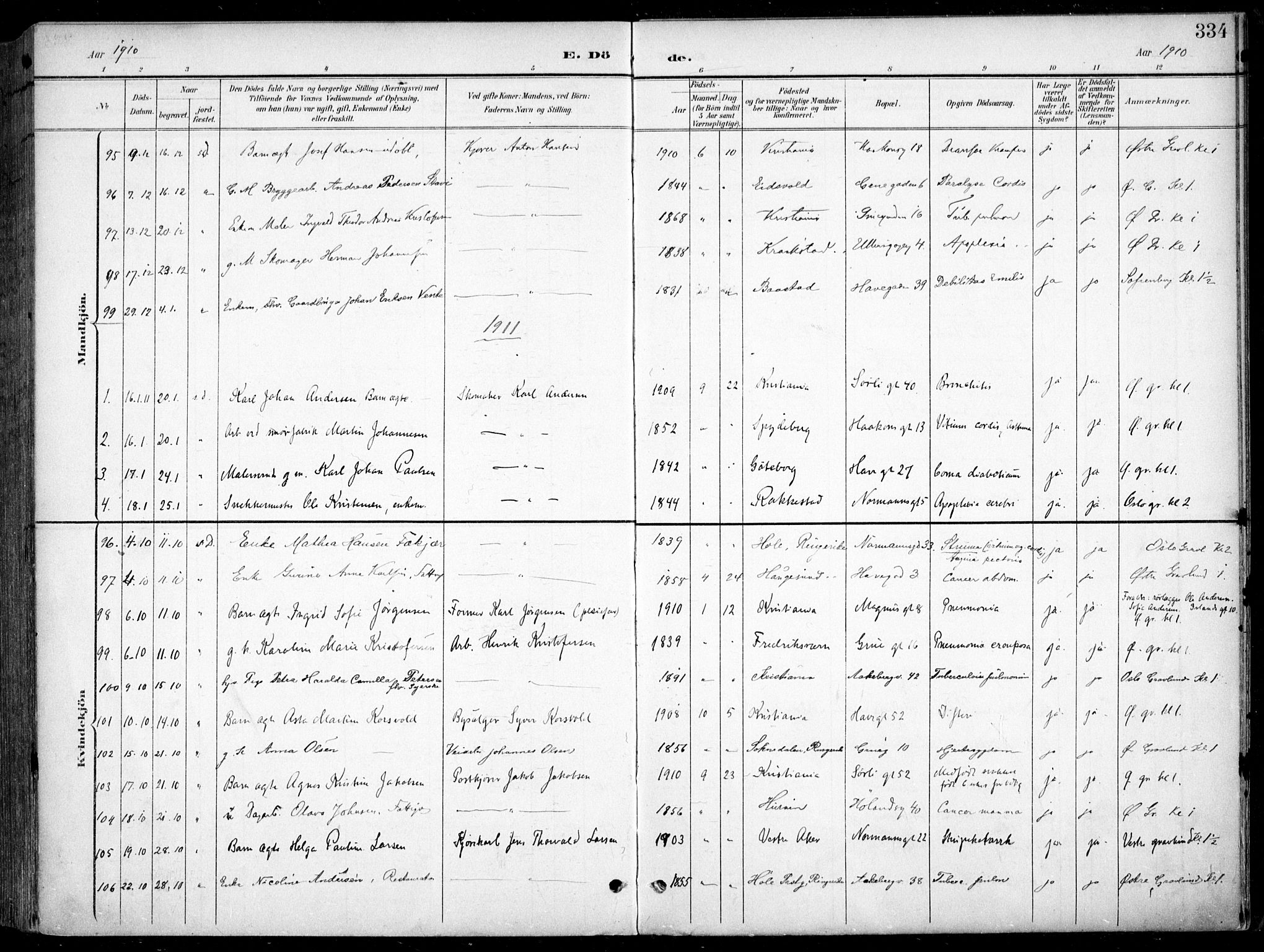 Kampen prestekontor Kirkebøker, SAO/A-10853/F/Fa/L0009: Parish register (official) no. I 9, 1899-1911, p. 334