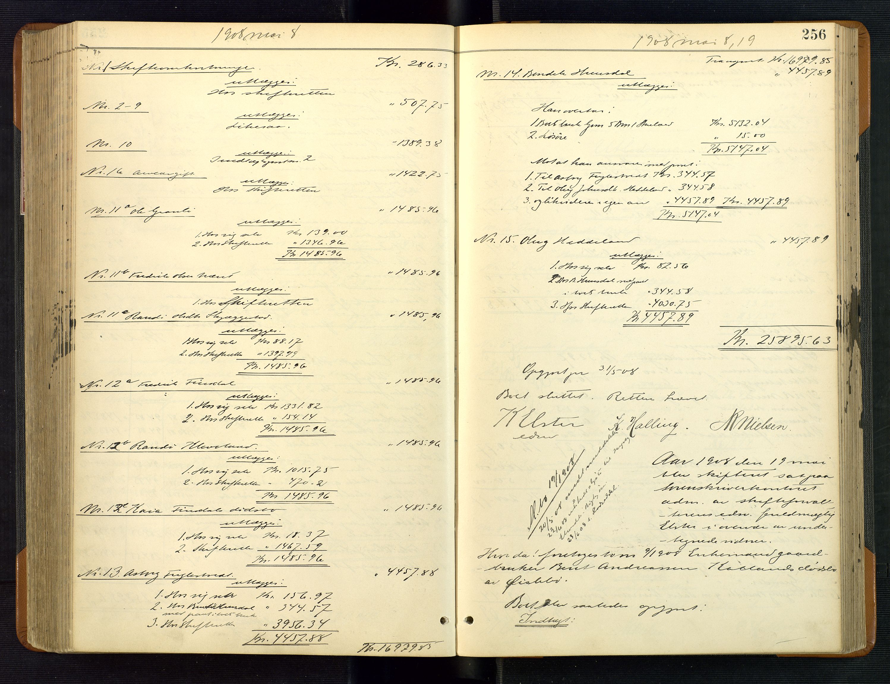 Mandal sorenskriveri, SAK/1221-0005/001/H/Hc/L0097: Skifteutlodningsprotokoll nr 6 med register, 1903-1910, p. 256