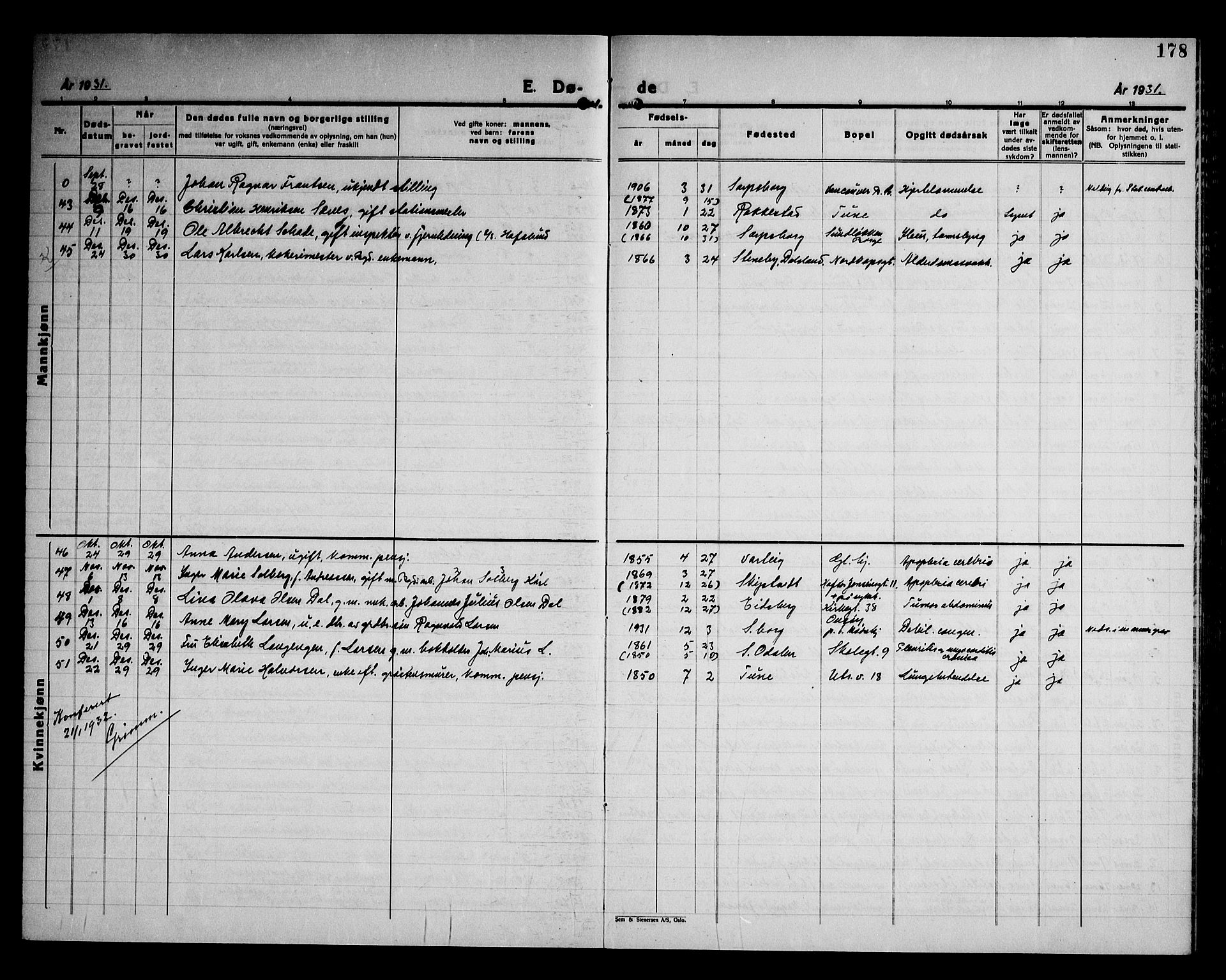Sarpsborg prestekontor Kirkebøker, SAO/A-2006/G/Ga/L0004: Parish register (copy) no. 4, 1929-1949, p. 178