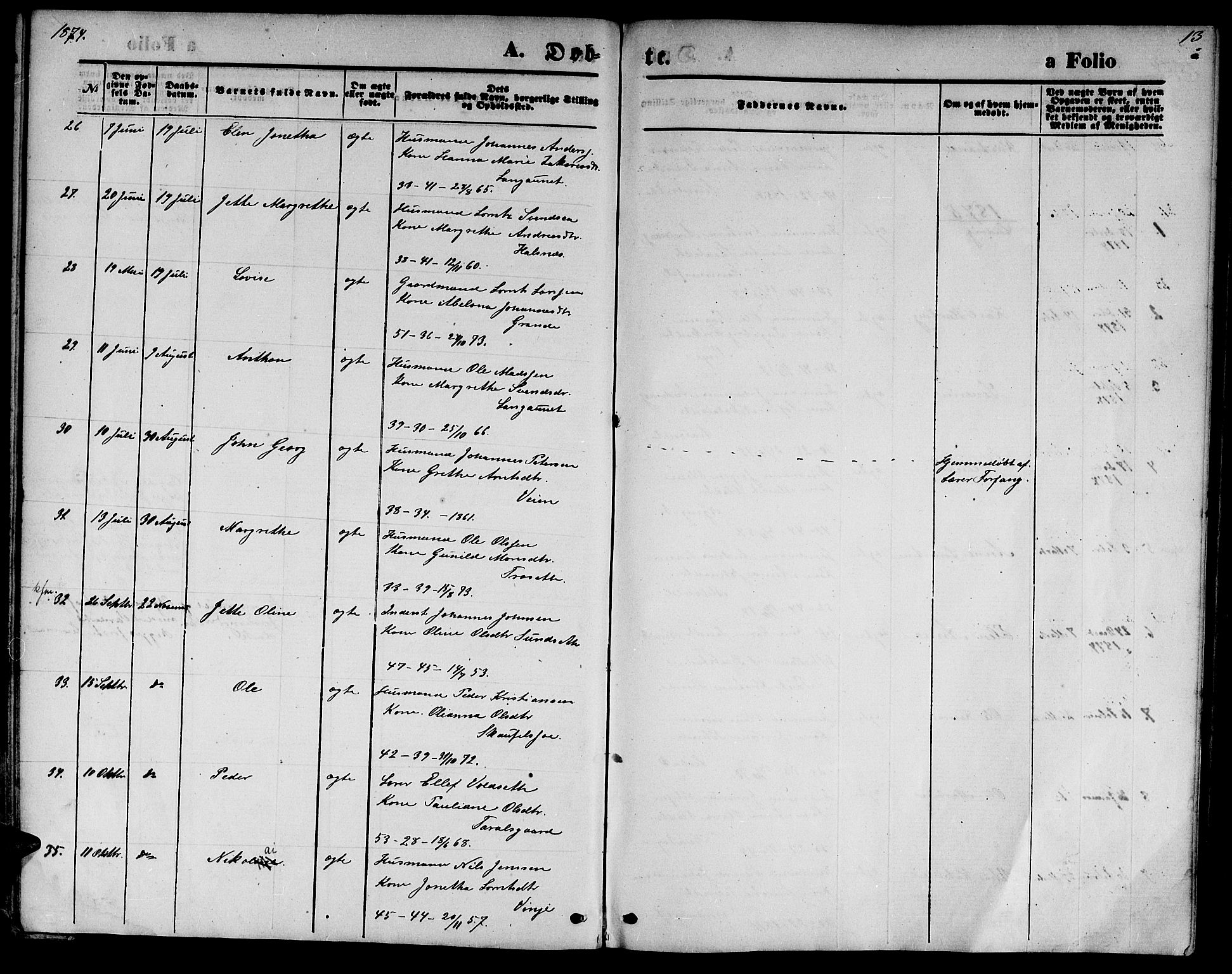 Ministerialprotokoller, klokkerbøker og fødselsregistre - Nord-Trøndelag, AV/SAT-A-1458/733/L0326: Parish register (copy) no. 733C01, 1871-1887, p. 13