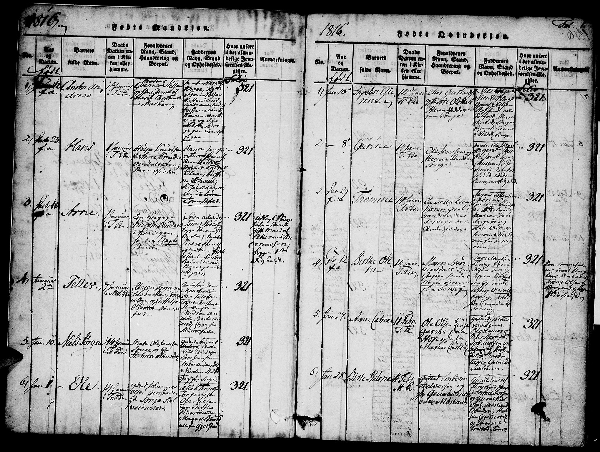 Austre Moland sokneprestkontor, SAK/1111-0001/F/Fa/Faa/L0004: Parish register (official) no. A 4, 1816-1824, p. 1