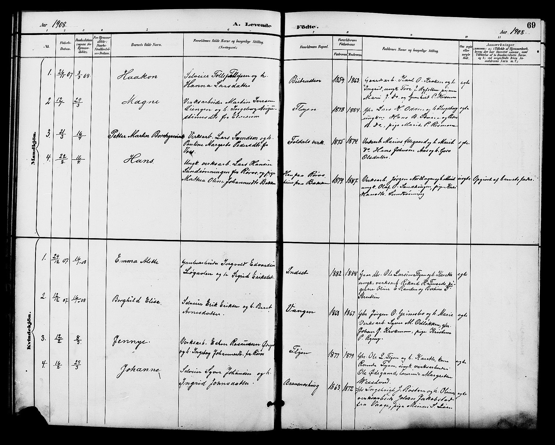 Alvdal prestekontor, SAH/PREST-060/H/Ha/Hab/L0004: Parish register (copy) no. 4, 1894-1910, p. 69