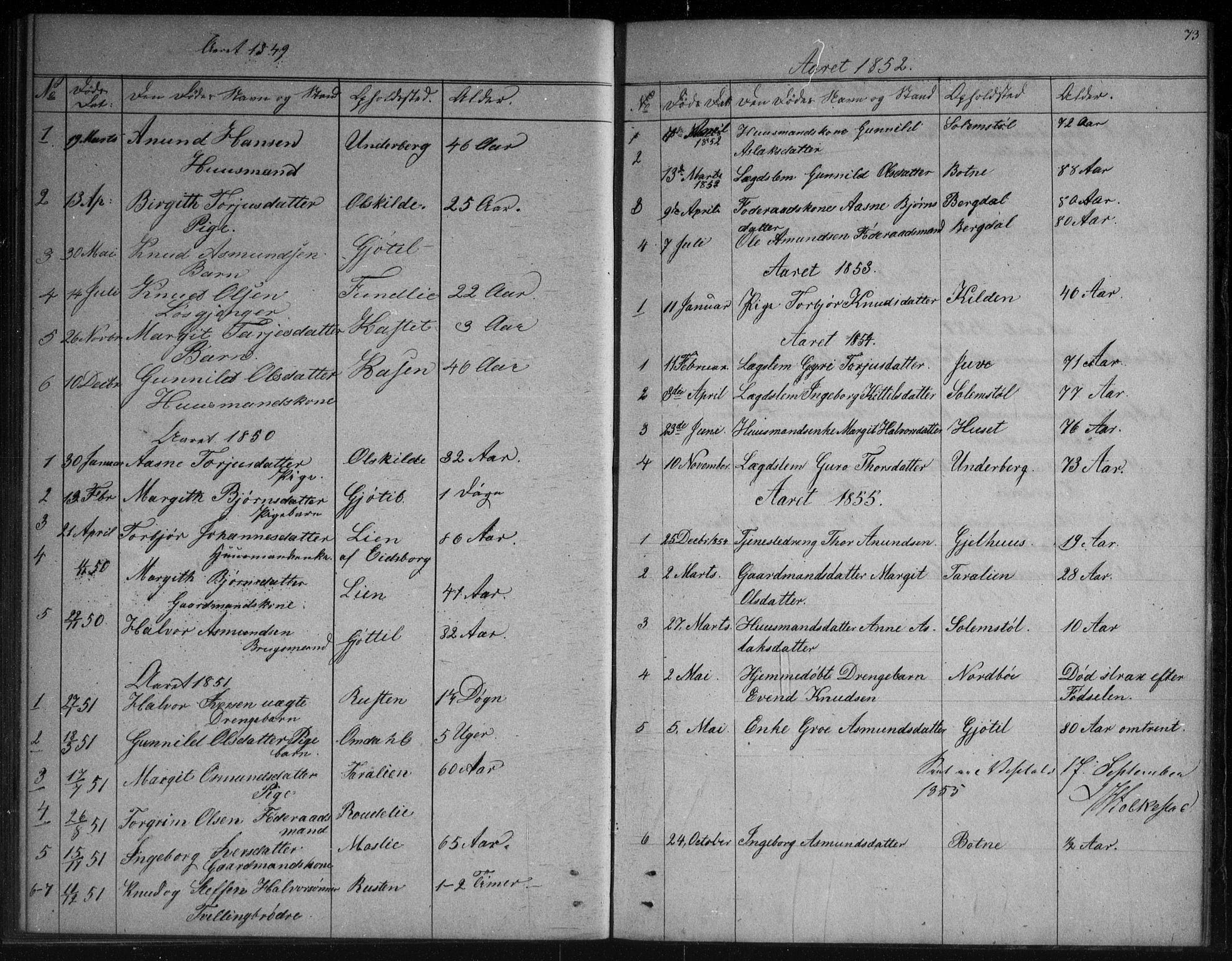 Vinje kirkebøker, SAKO/A-312/G/Gb/L0002: Parish register (copy) no. II 2, 1849-1891, p. 73