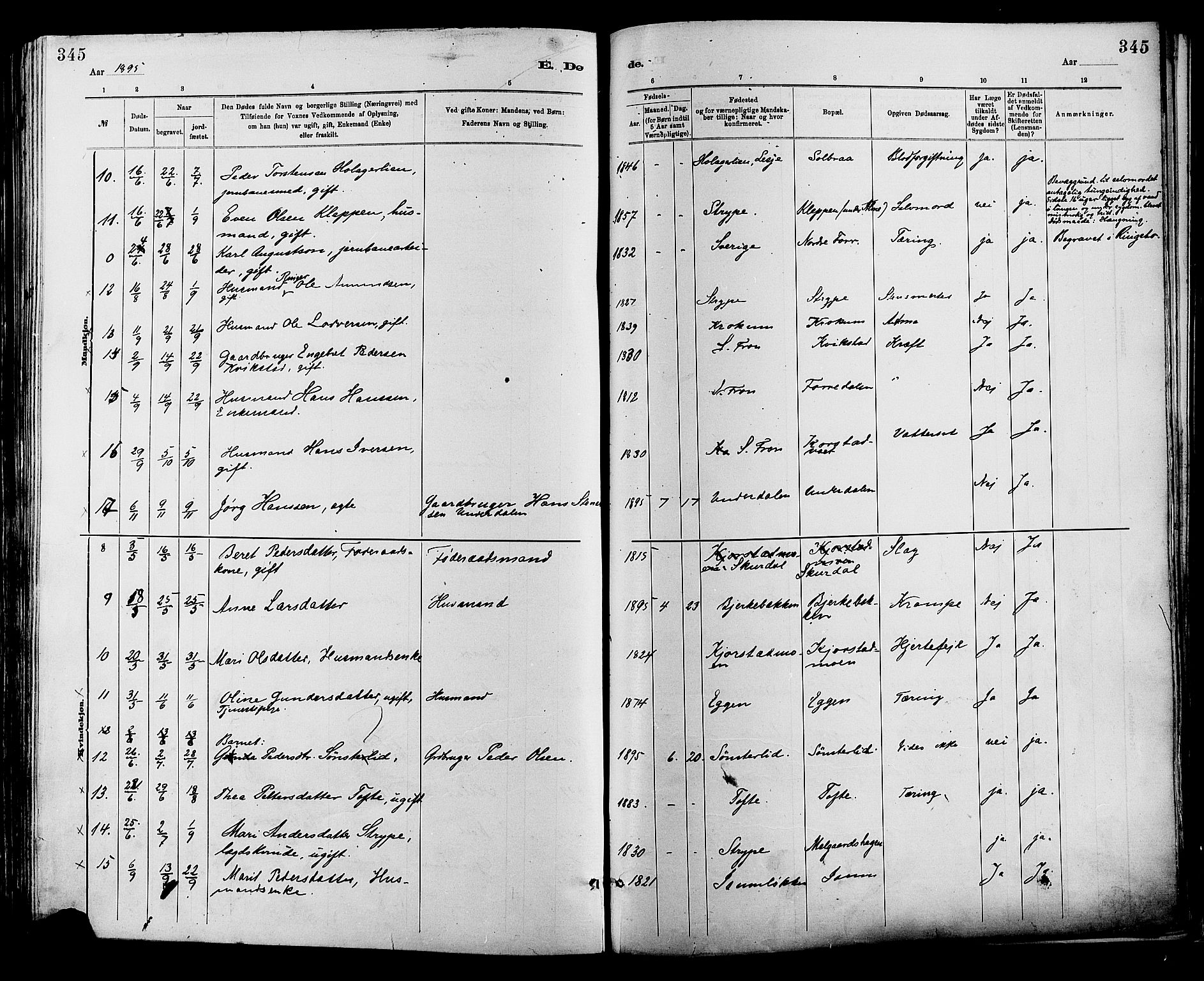 Sør-Fron prestekontor, AV/SAH-PREST-010/H/Ha/Haa/L0003: Parish register (official) no. 3, 1881-1897, p. 345