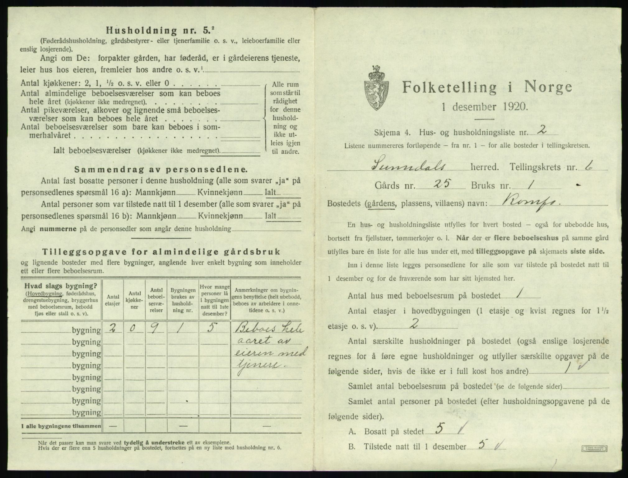 SAT, 1920 census for Sunndal, 1920, p. 588