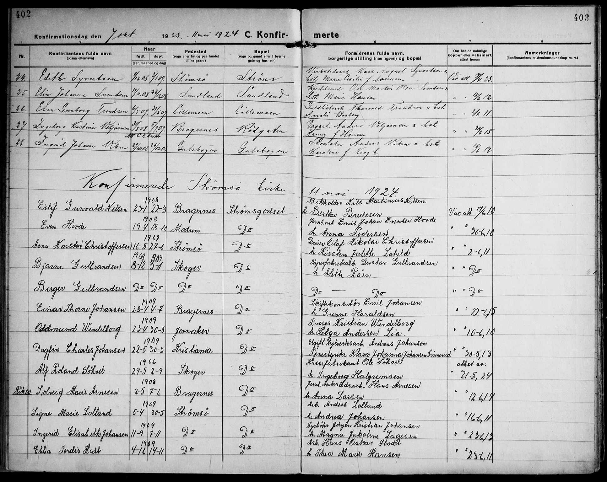 Strømsgodset kirkebøker, AV/SAKO-A-324/F/Fa/L0003: Parish register (official) no. 3, 1920-1936, p. 402-403