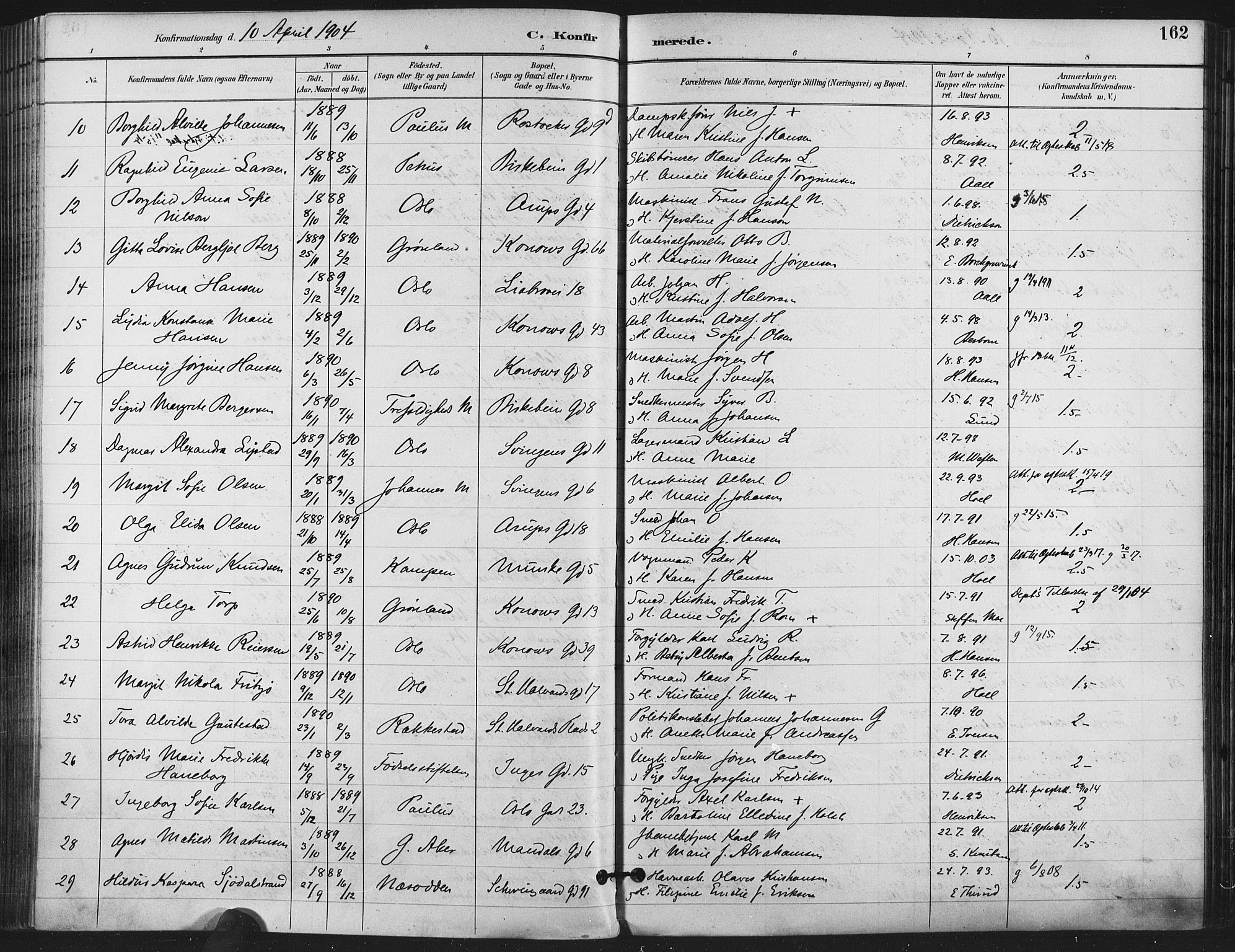 Gamlebyen prestekontor Kirkebøker, SAO/A-10884/F/Fa/L0008: Parish register (official) no. 8, 1891-1908, p. 162
