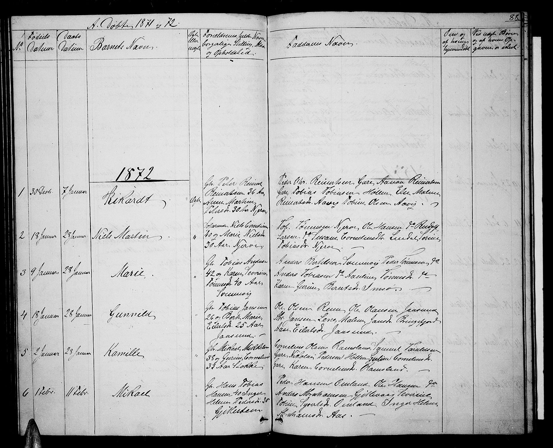 Sør-Audnedal sokneprestkontor, SAK/1111-0039/F/Fb/Fba/L0002: Parish register (copy) no. B 2, 1853-1878, p. 88