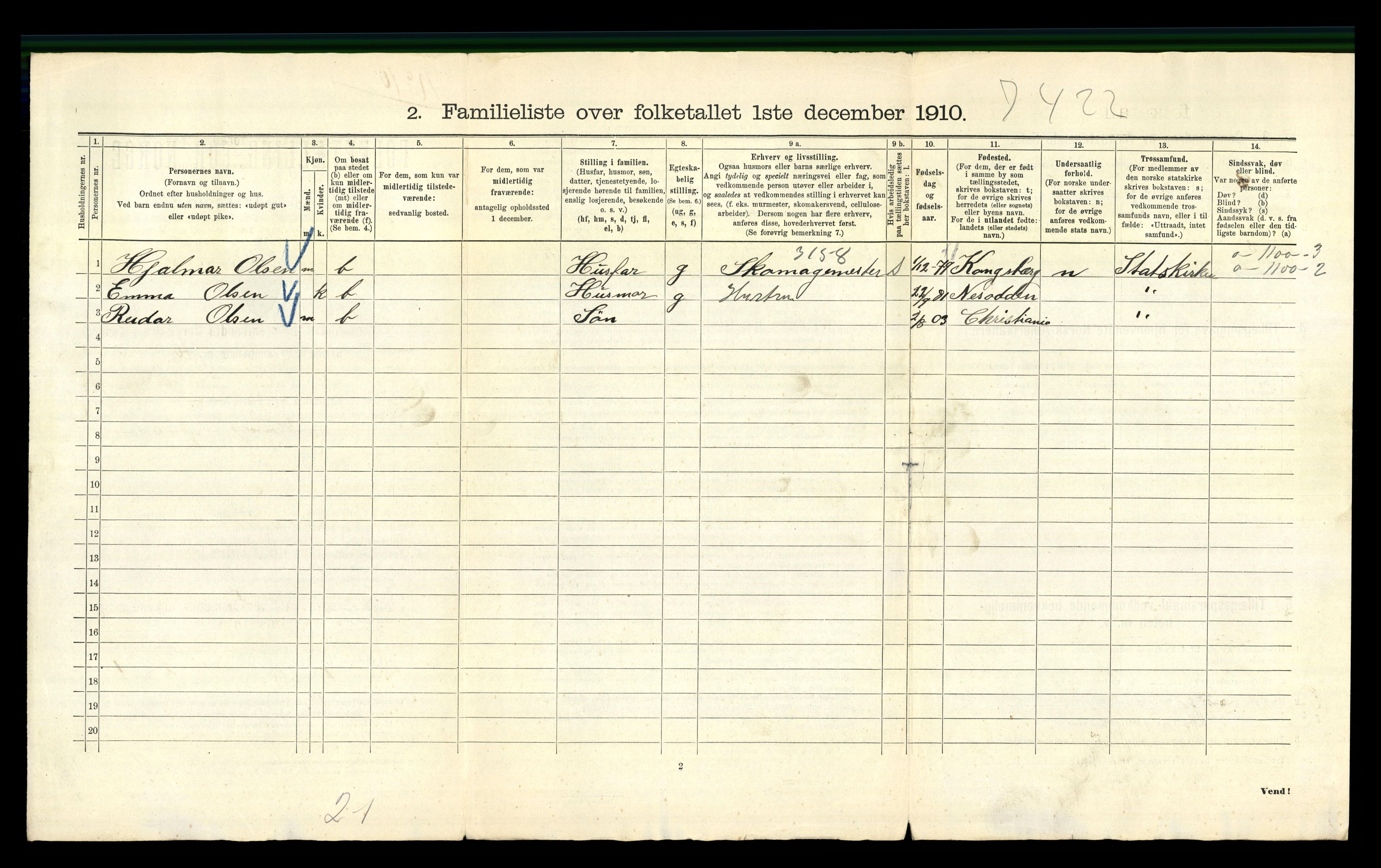 RA, 1910 census for Kristiania, 1910, p. 35394