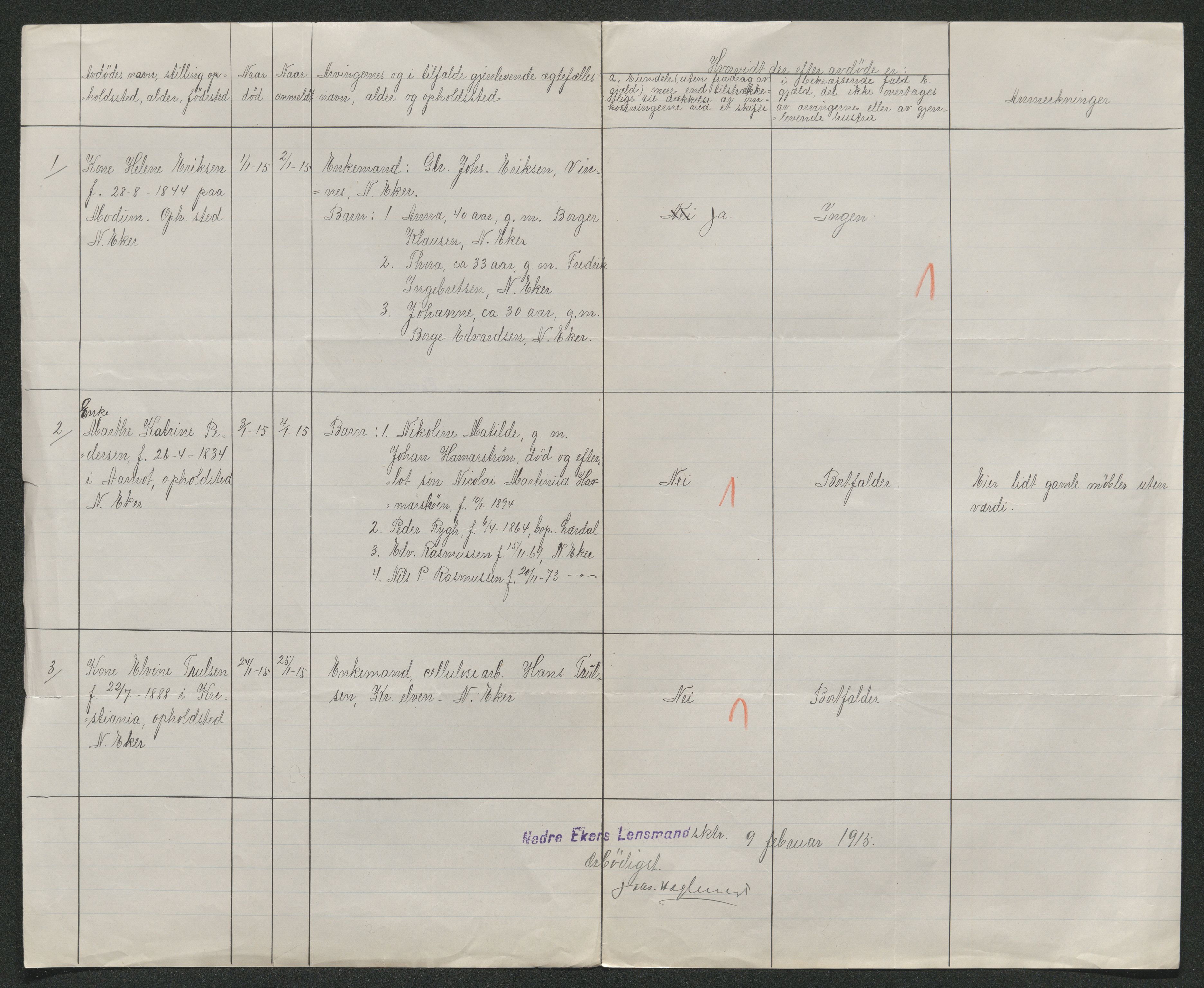 Eiker, Modum og Sigdal sorenskriveri, AV/SAKO-A-123/H/Ha/Hab/L0037: Dødsfallsmeldinger, 1914-1915, p. 1103