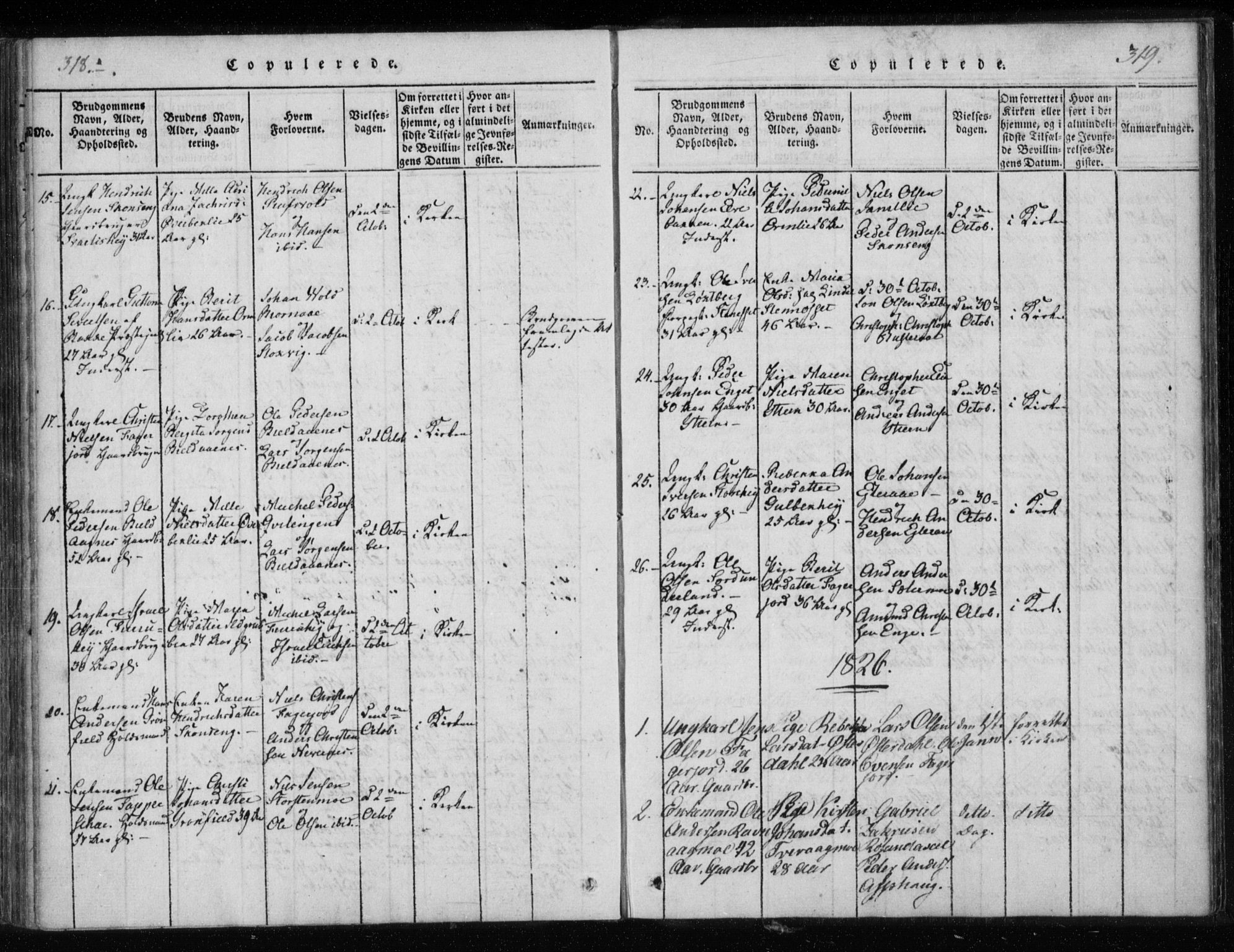 Ministerialprotokoller, klokkerbøker og fødselsregistre - Nordland, SAT/A-1459/825/L0353: Parish register (official) no. 825A07, 1820-1826, p. 318-319