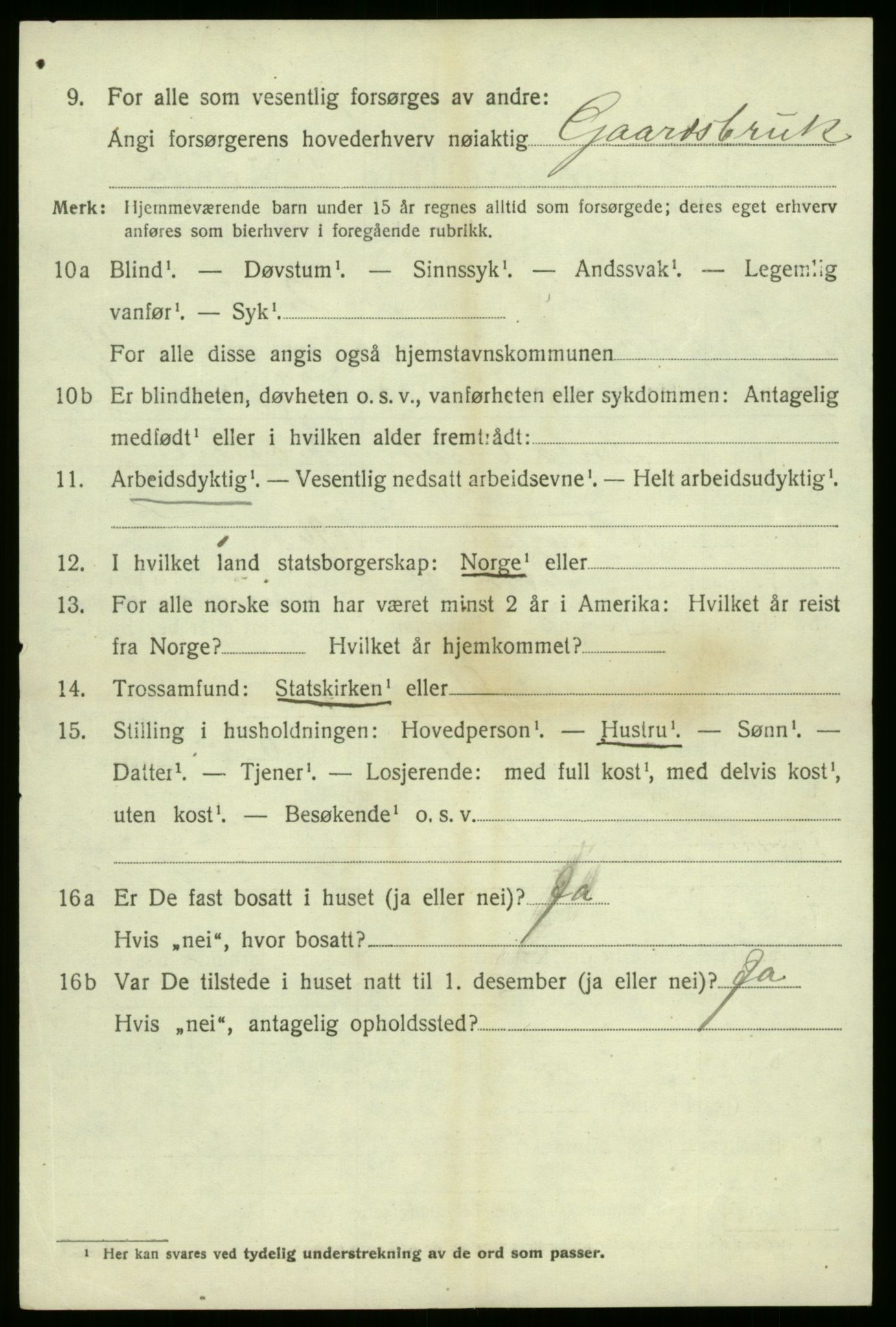 SAB, 1920 census for Jostedal, 1920, p. 1903