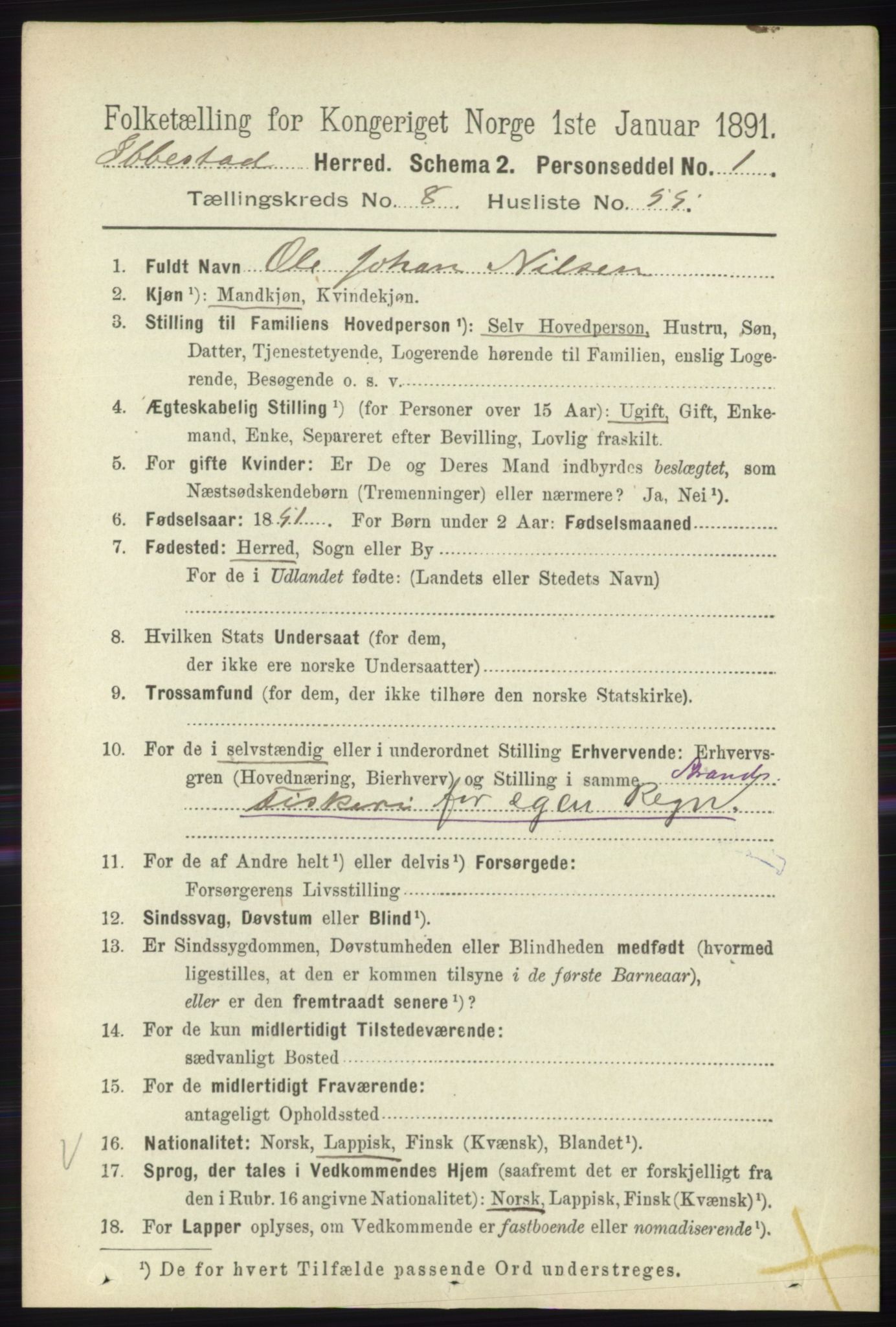 RA, 1891 census for 1917 Ibestad, 1891, p. 5547