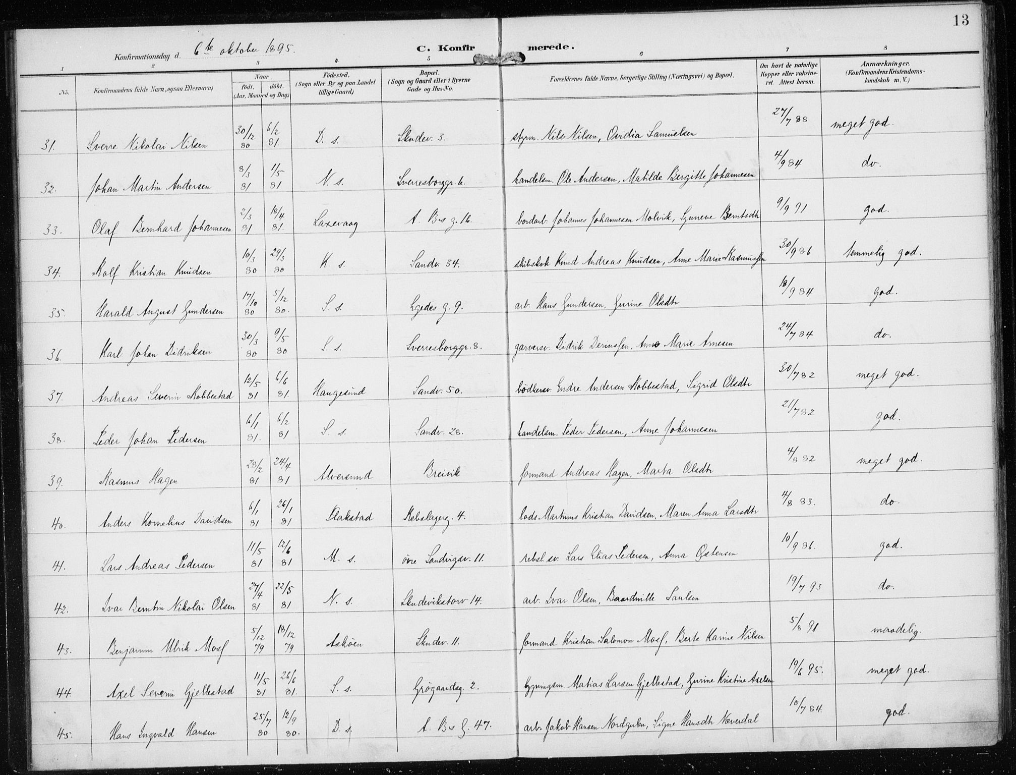 Sandviken Sokneprestembete, AV/SAB-A-77601/H/Ha/L0010: Parish register (official) no. C 1, 1895-1905, p. 13