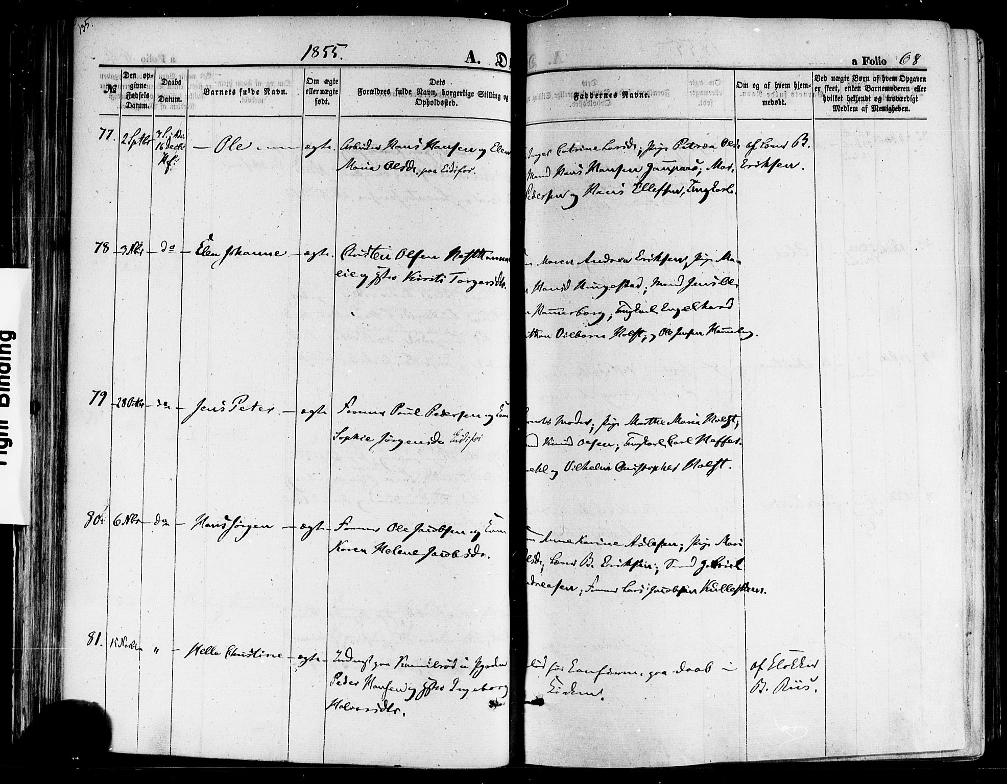 Hof kirkebøker, AV/SAKO-A-64/F/Fa/L0006: Parish register (official) no. I 6, 1851-1877, p. 68