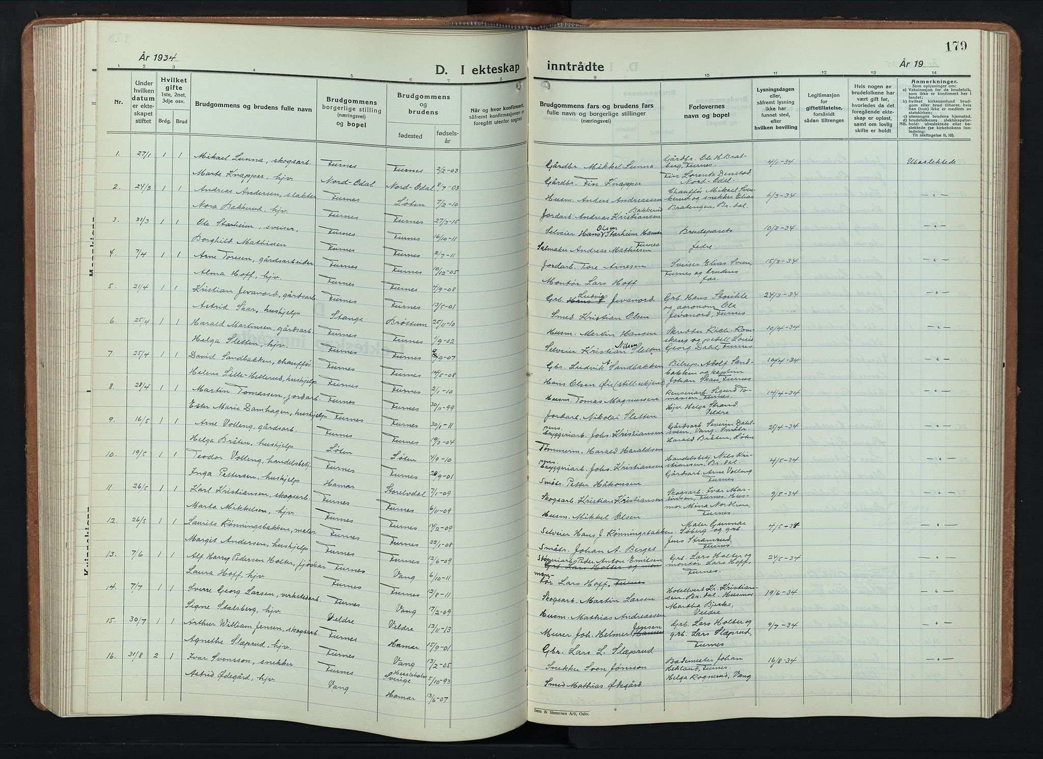 Furnes prestekontor, AV/SAH-PREST-012/L/La/L0002: Parish register (copy) no. 2, 1934-1956, p. 179