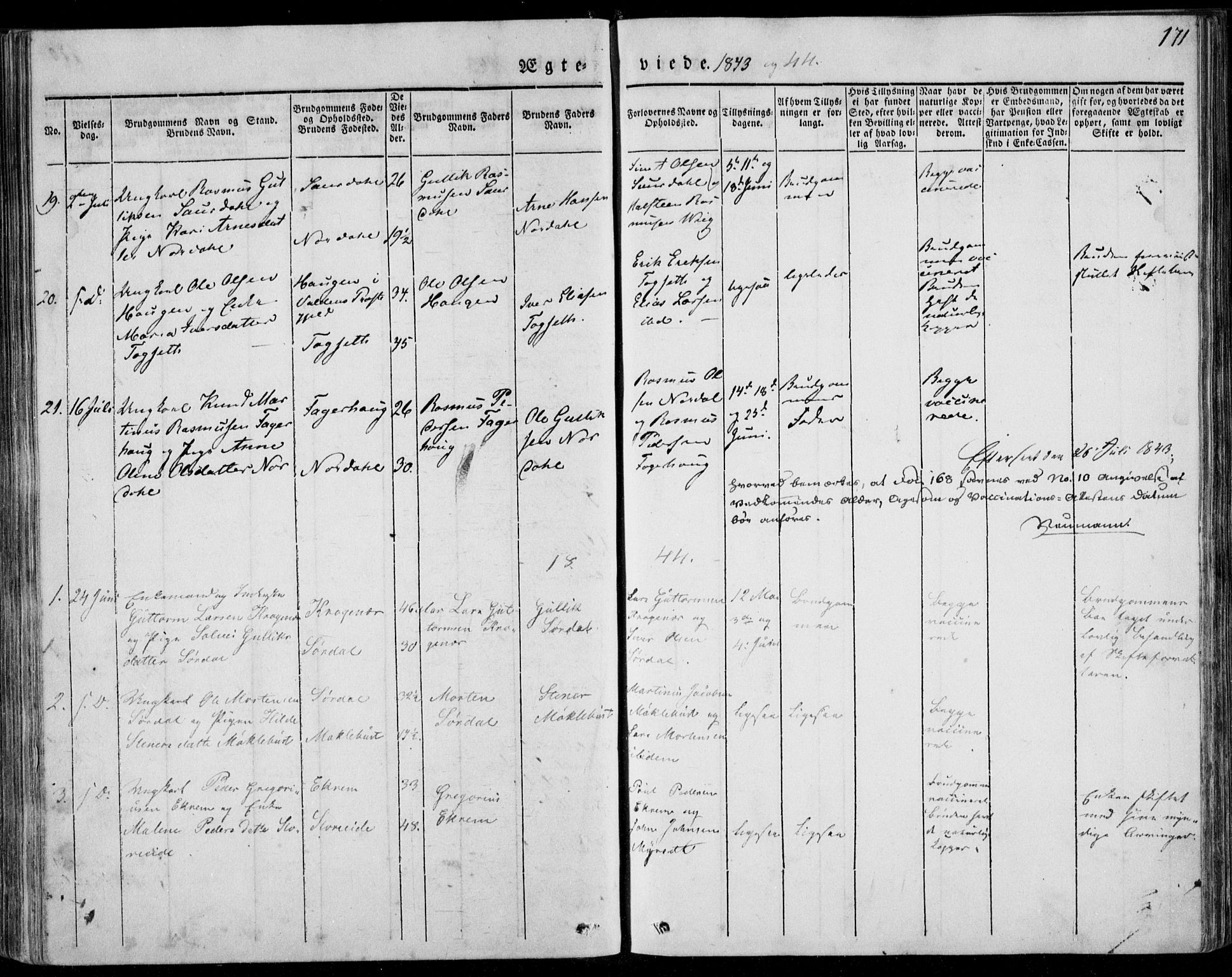 Ministerialprotokoller, klokkerbøker og fødselsregistre - Møre og Romsdal, AV/SAT-A-1454/501/L0005: Parish register (official) no. 501A05, 1831-1844, p. 171