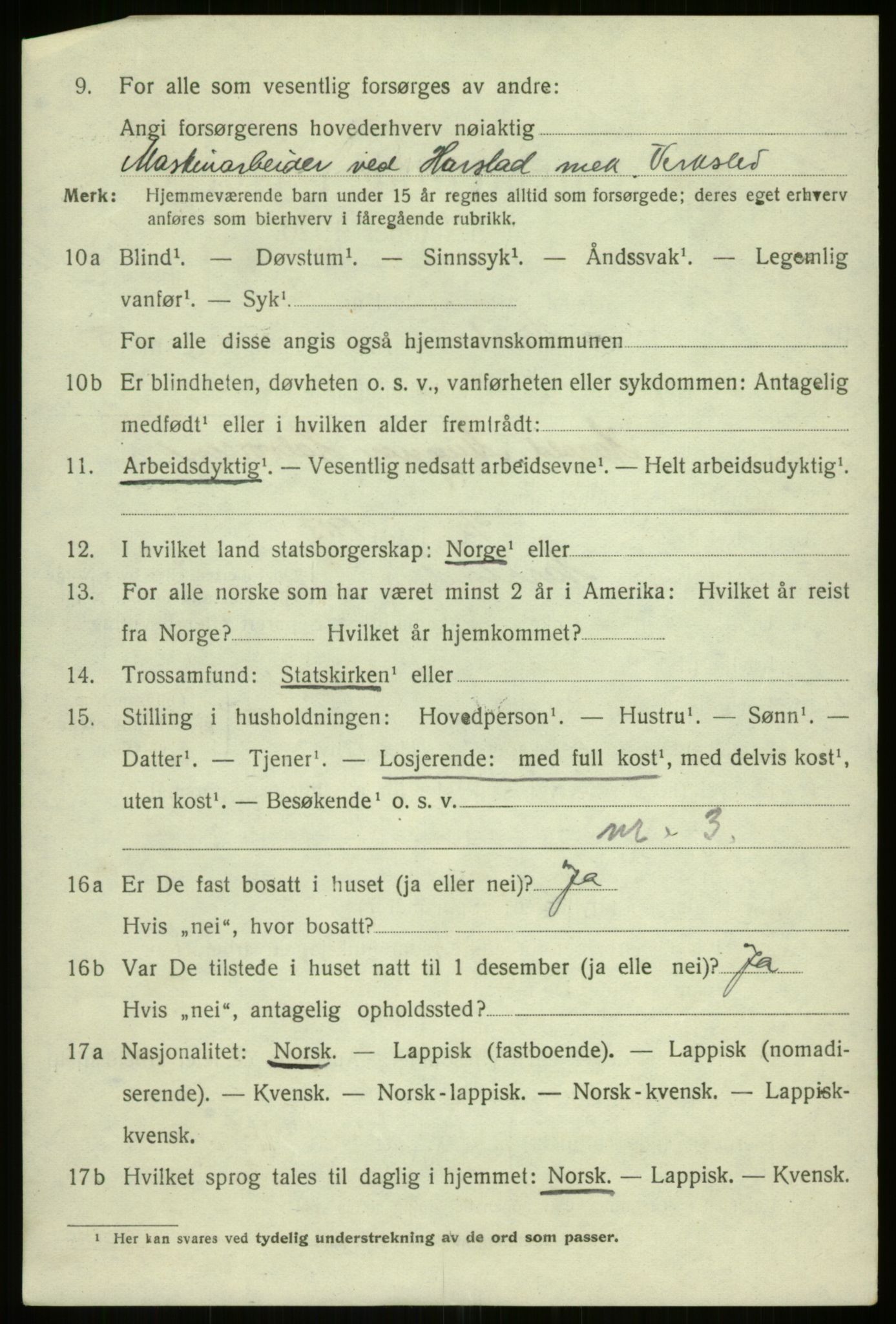 SATØ, 1920 census for Harstad, 1920, p. 7397