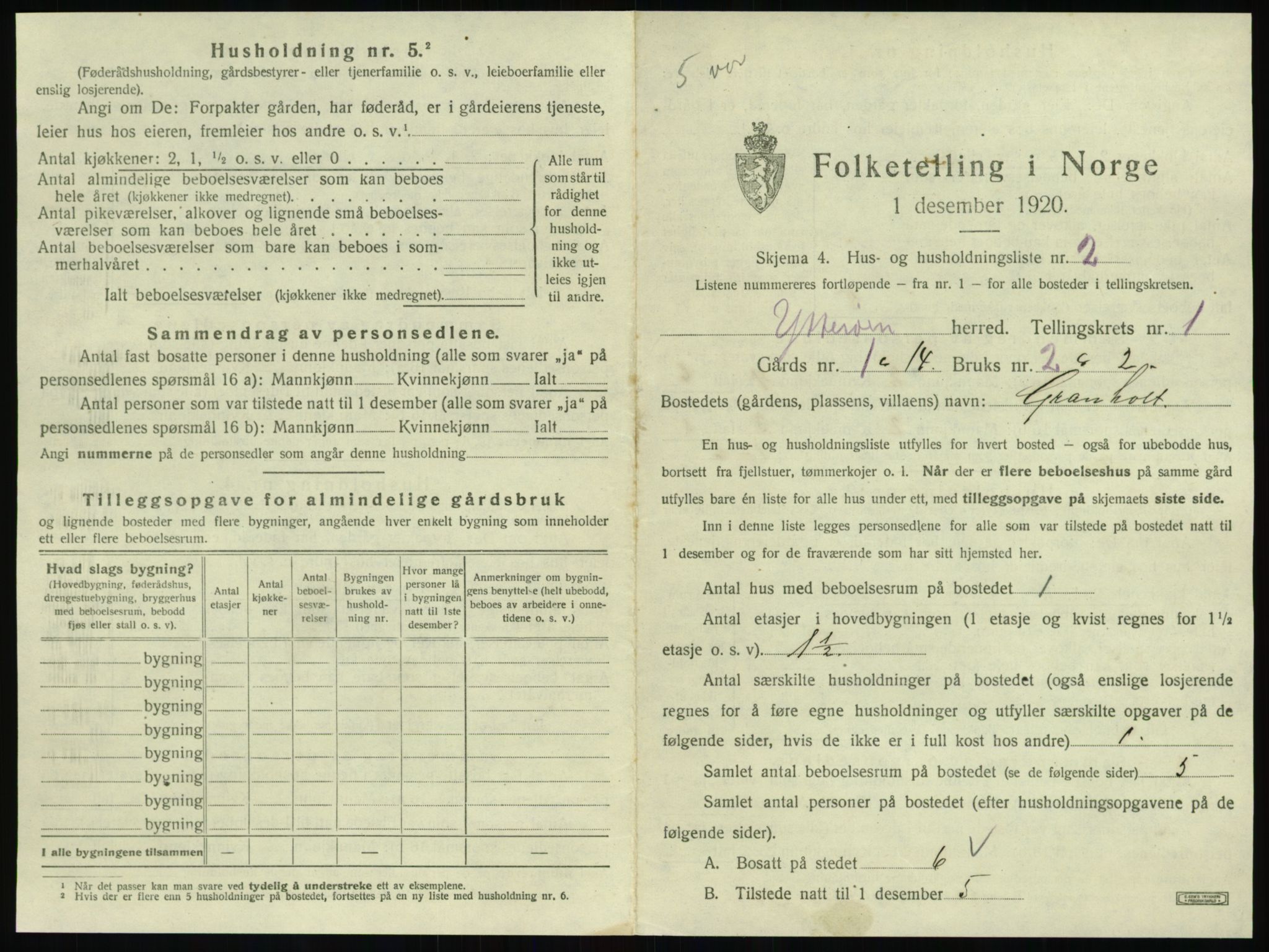 SAT, 1920 census for Ytterøy, 1920, p. 19