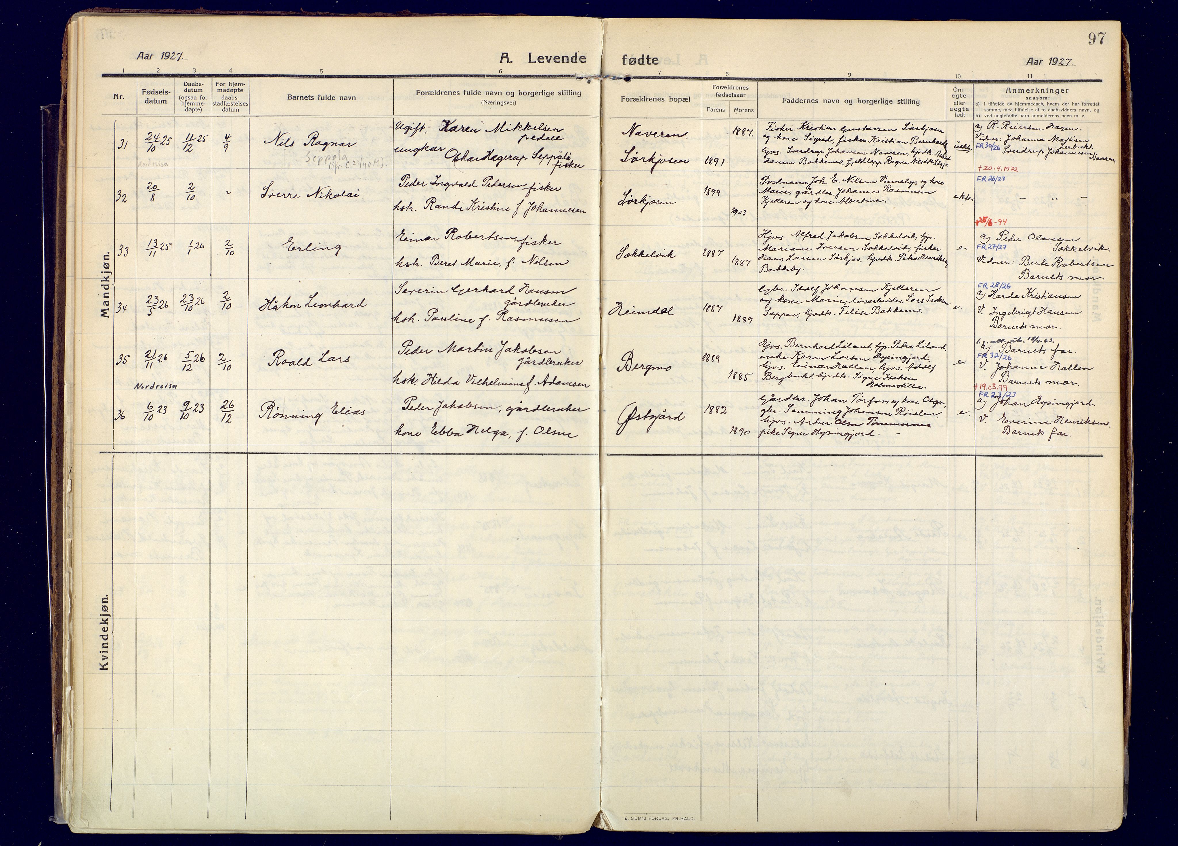 Skjervøy sokneprestkontor, SATØ/S-1300/H/Ha/Haa: Parish register (official) no. 20, 1911-1931, p. 97