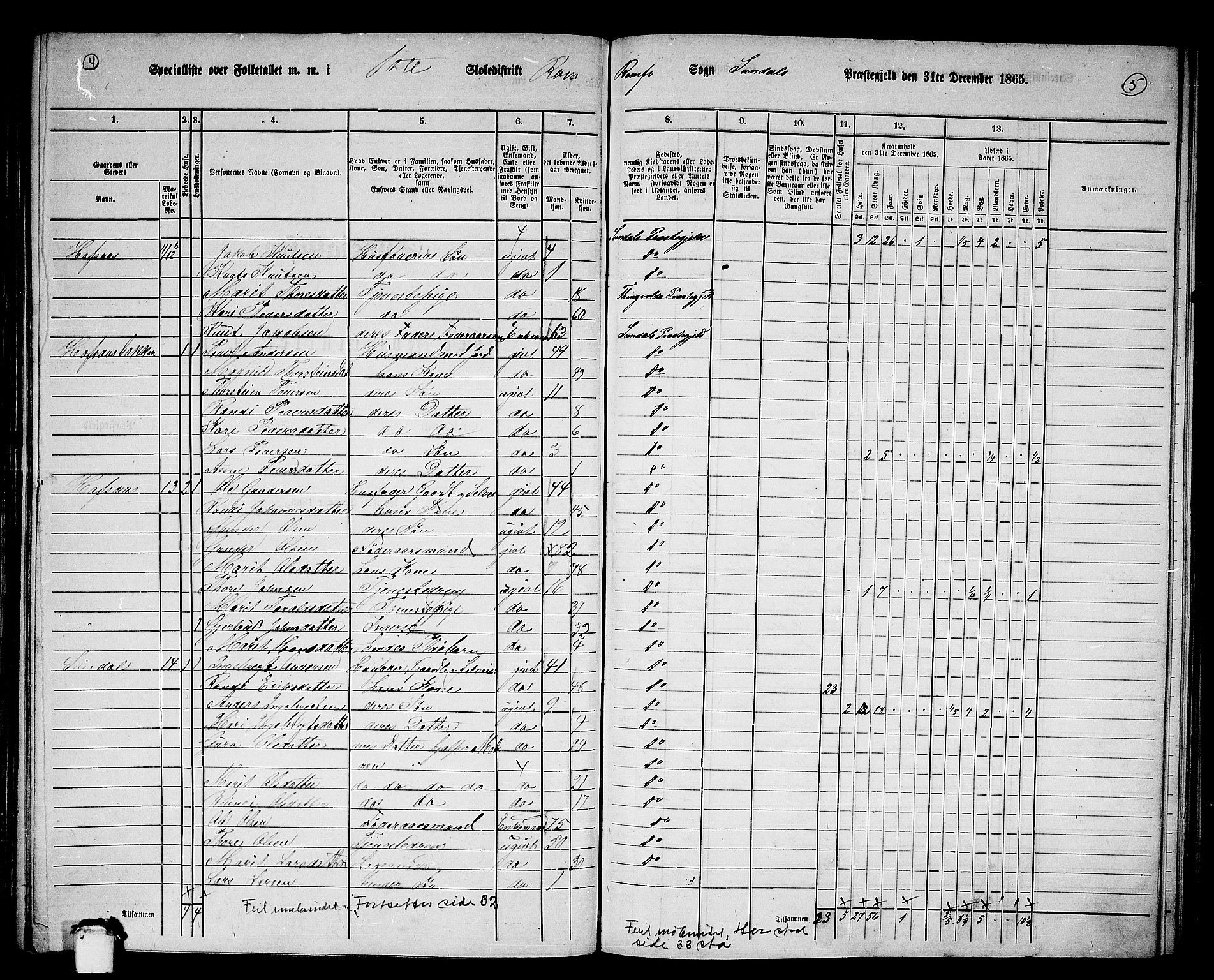 RA, 1865 census for Sunndal, 1865, p. 19