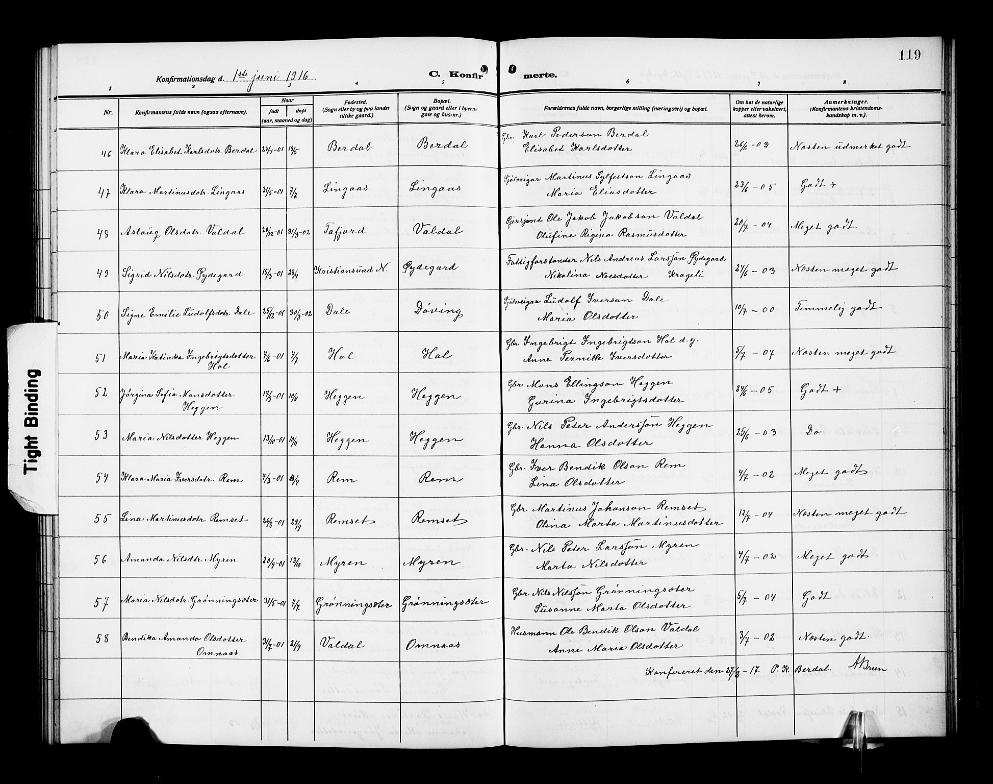 Ministerialprotokoller, klokkerbøker og fødselsregistre - Møre og Romsdal, SAT/A-1454/519/L0265: Parish register (copy) no. 519C06, 1911-1921, p. 119