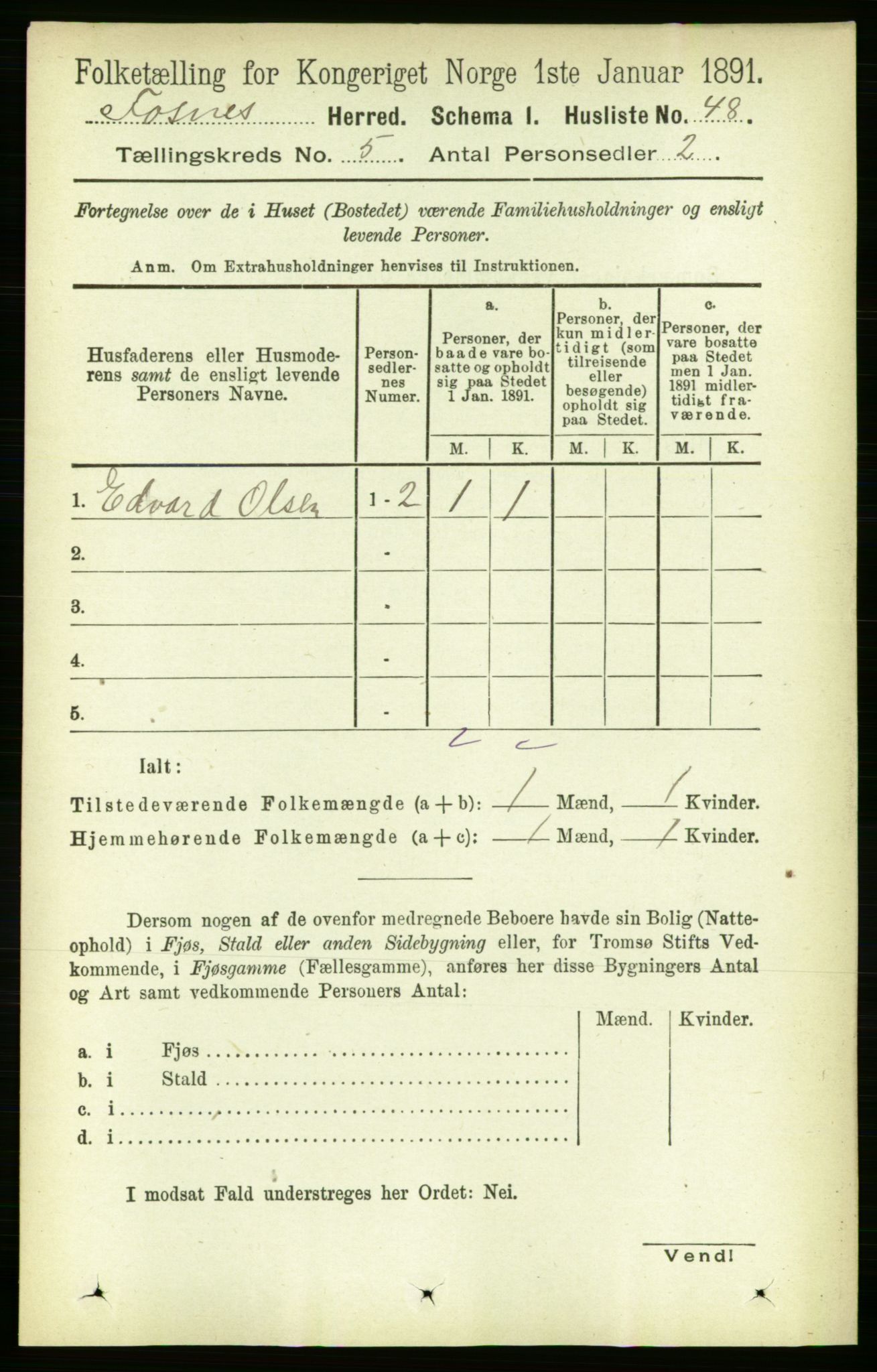 RA, 1891 census for 1748 Fosnes, 1891, p. 1940