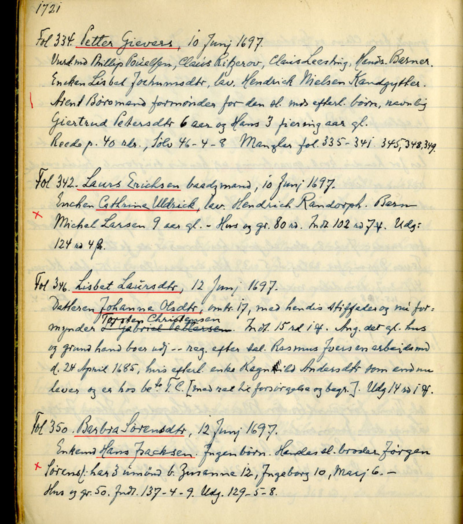 Sollied, Olaf og Thora - samlinger, AV/SAB-SAB/DA-0401/01/L0011/0002: Skifte: Utdrag av registreringsprotokoll / 97 Skifte: utdrag av registreringsprotokoll, 1696-1722, p. 1721