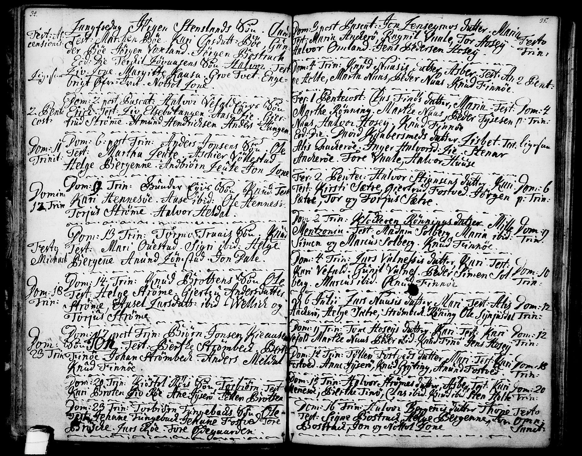 Drangedal kirkebøker, AV/SAKO-A-258/F/Fa/L0001: Parish register (official) no. 1, 1697-1767, p. 34-35