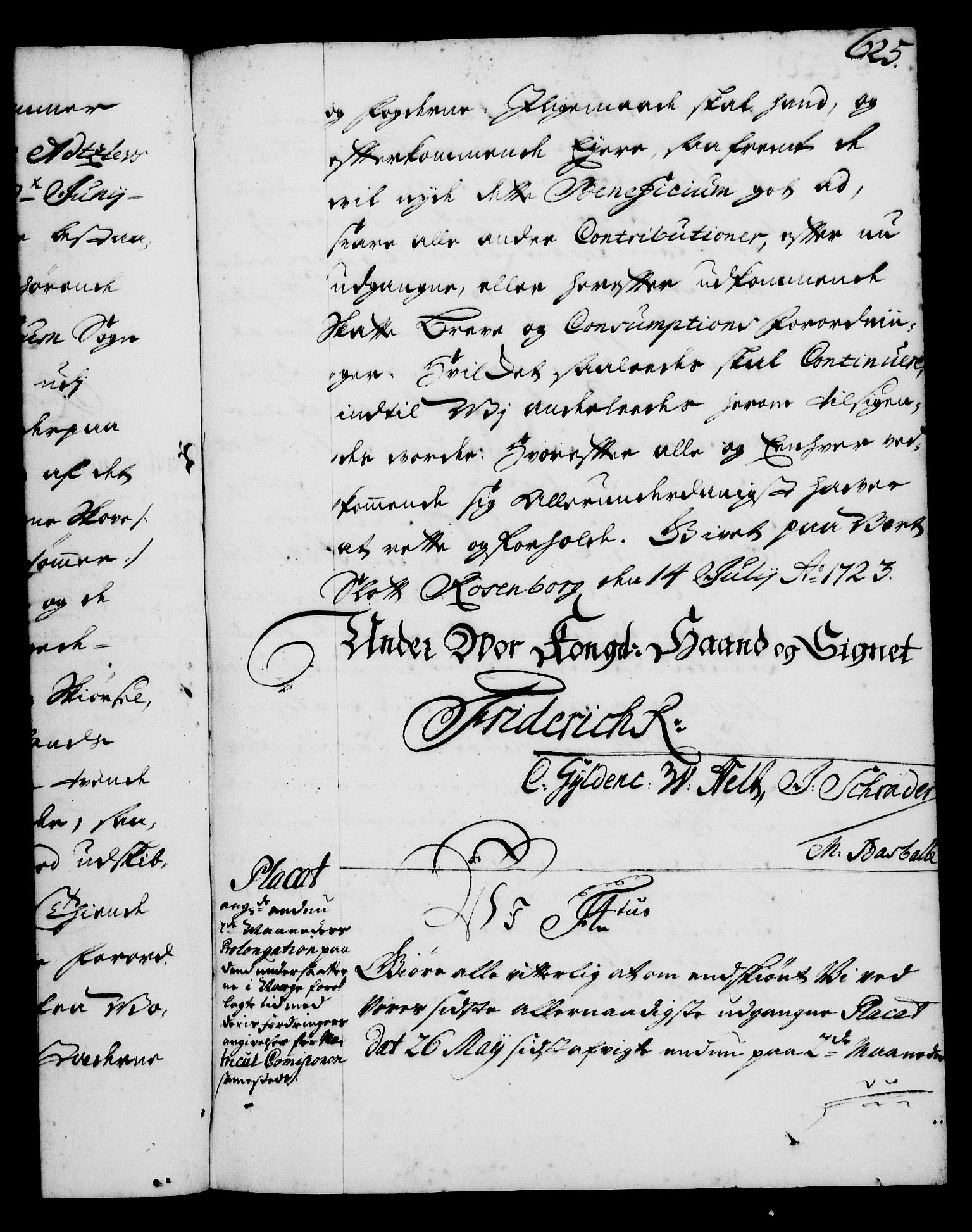 Rentekammeret, Kammerkanselliet, RA/EA-3111/G/Gg/Gga/L0001: Norsk ekspedisjonsprotokoll med register (merket RK 53.1), 1720-1723, p. 625