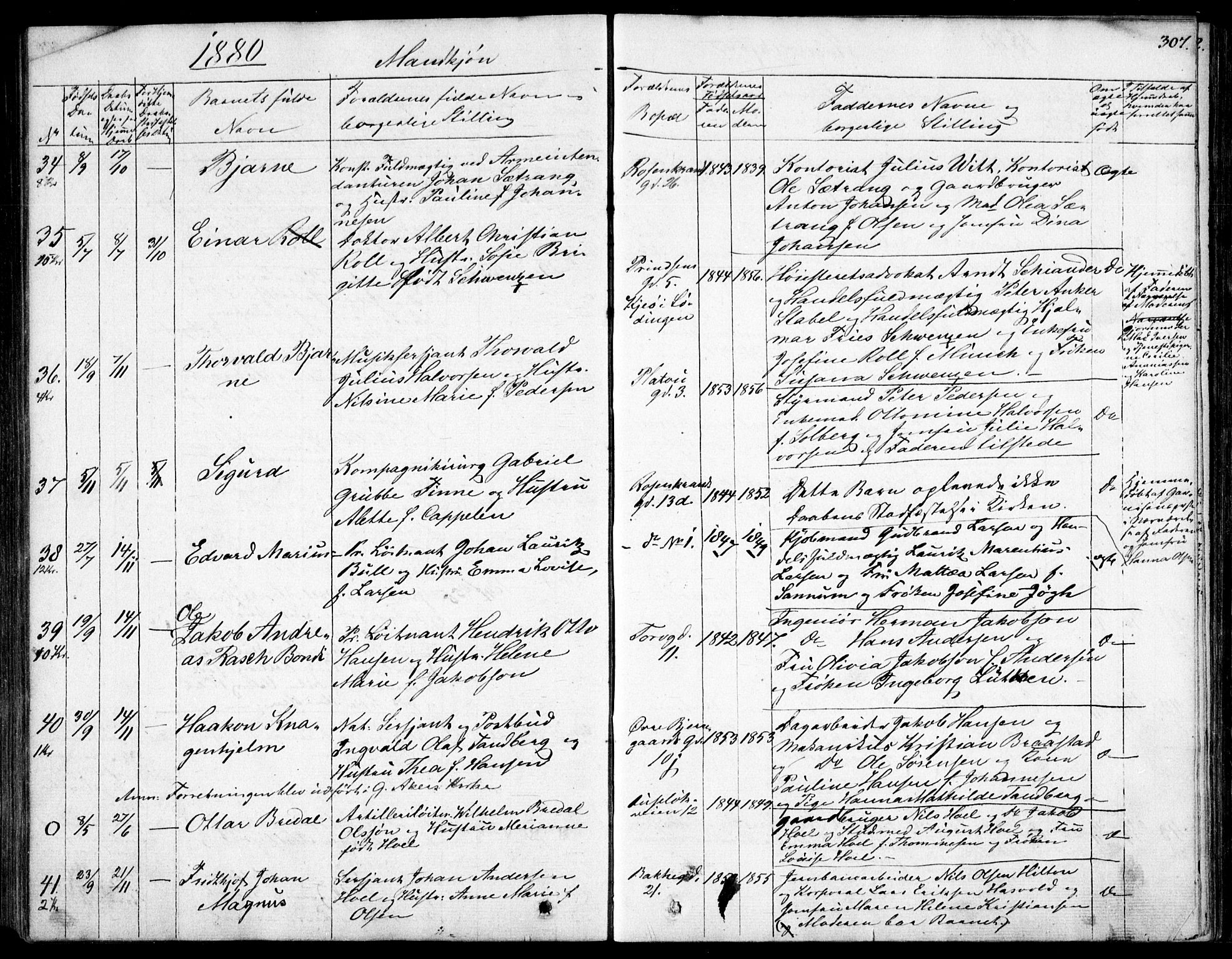 Garnisonsmenigheten Kirkebøker, AV/SAO-A-10846/F/Fa/L0007: Parish register (official) no. 7, 1828-1881, p. 307