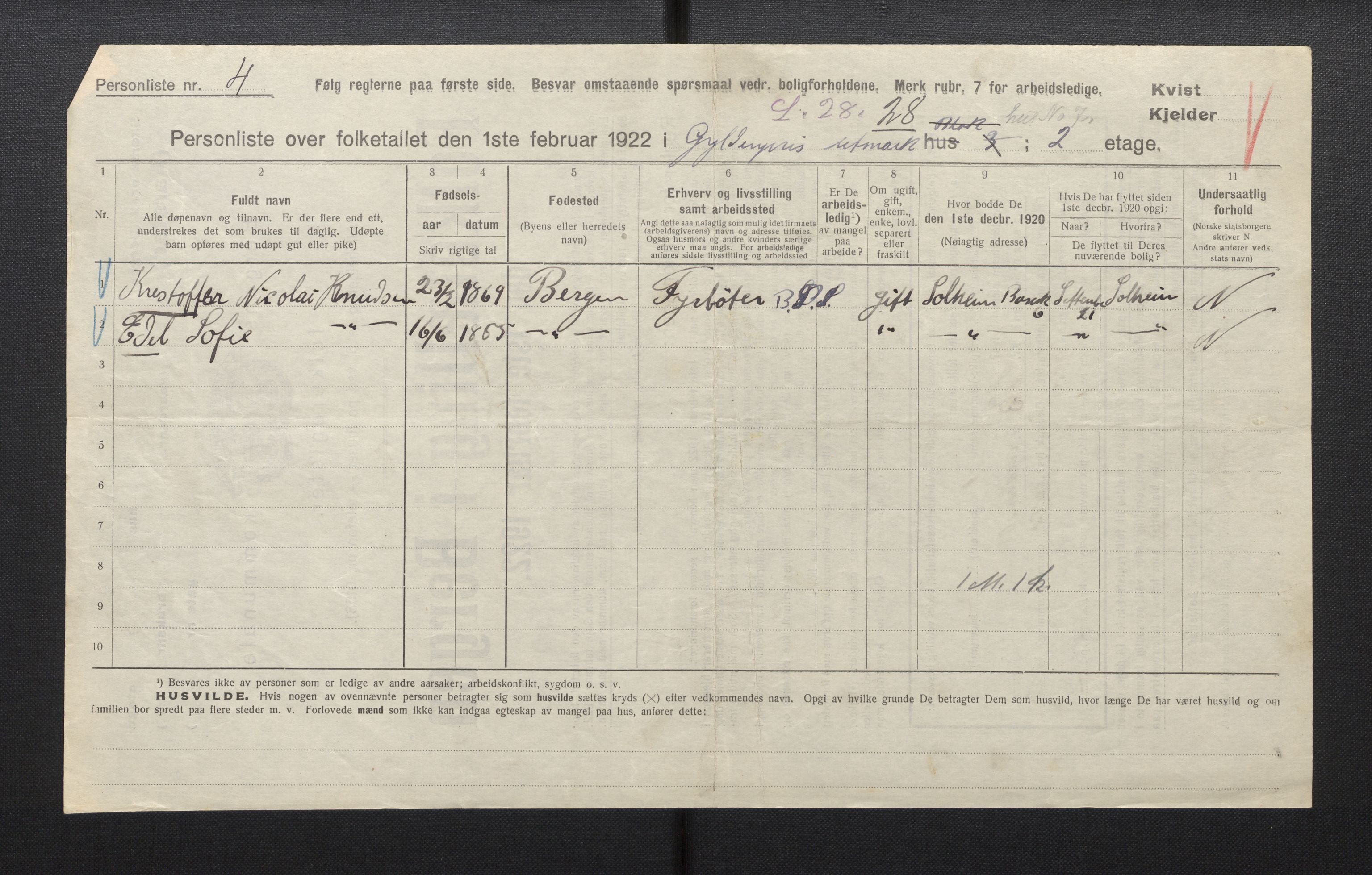 SAB, Municipal Census 1922 for Bergen, 1922, p. 49840